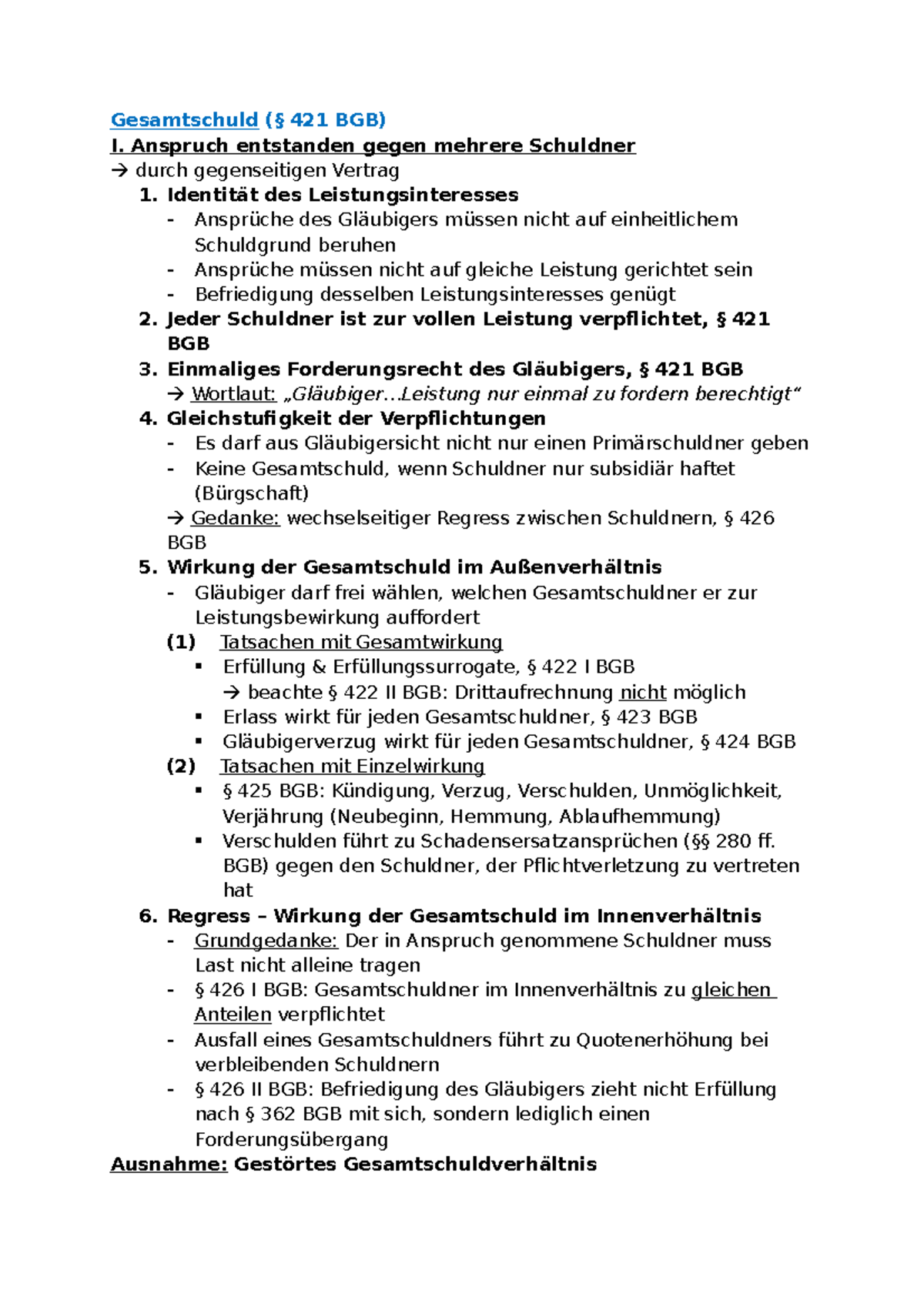 Gesamtschuld, § 421 - Gesamtschuld (§ 421 BGB) I. Anspruch entstanden ...