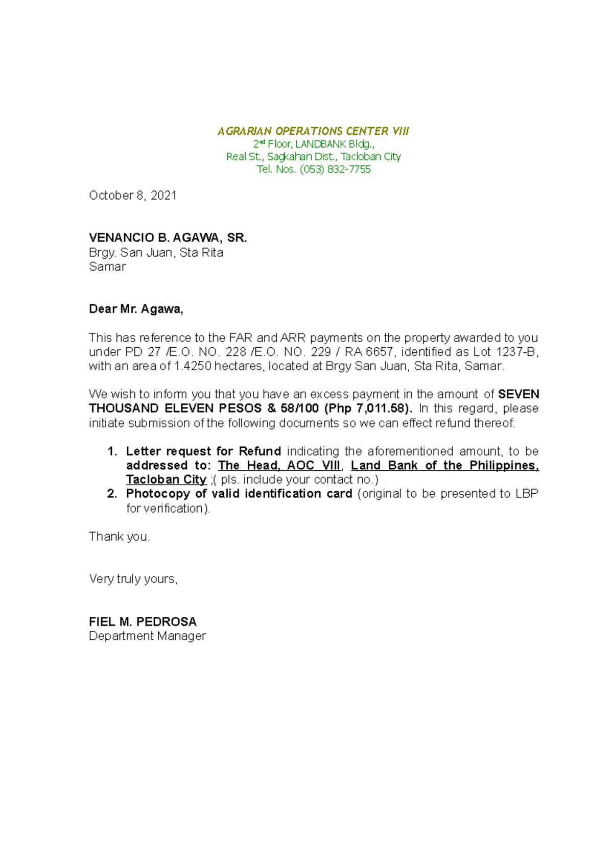 Refund Audit Pahabol Wew 2 Nd Floor LANDBANK Bldg Real St
