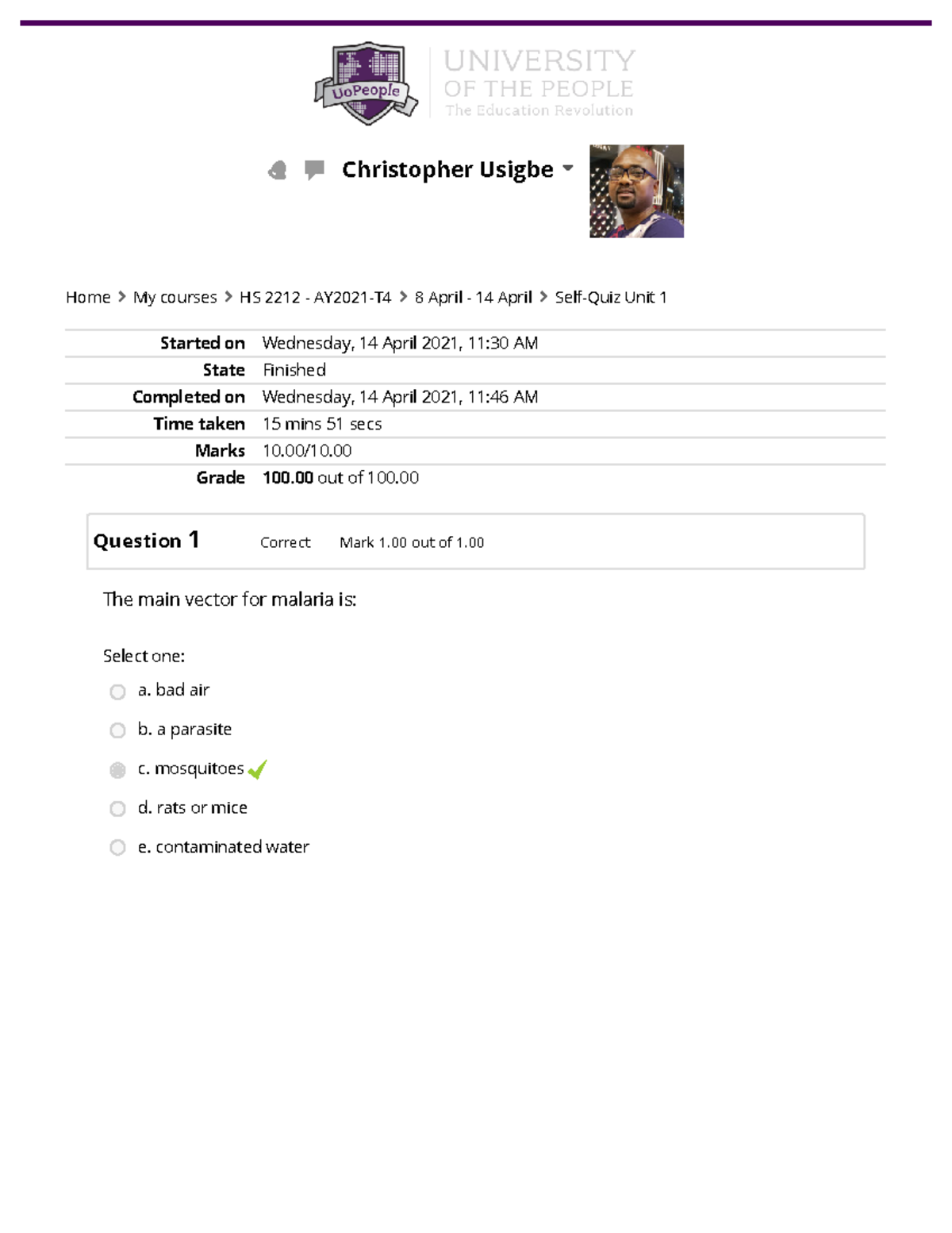 Self-Quiz Unit 1 Attempt review - Started on Wednesday, 14 April 2021 ...