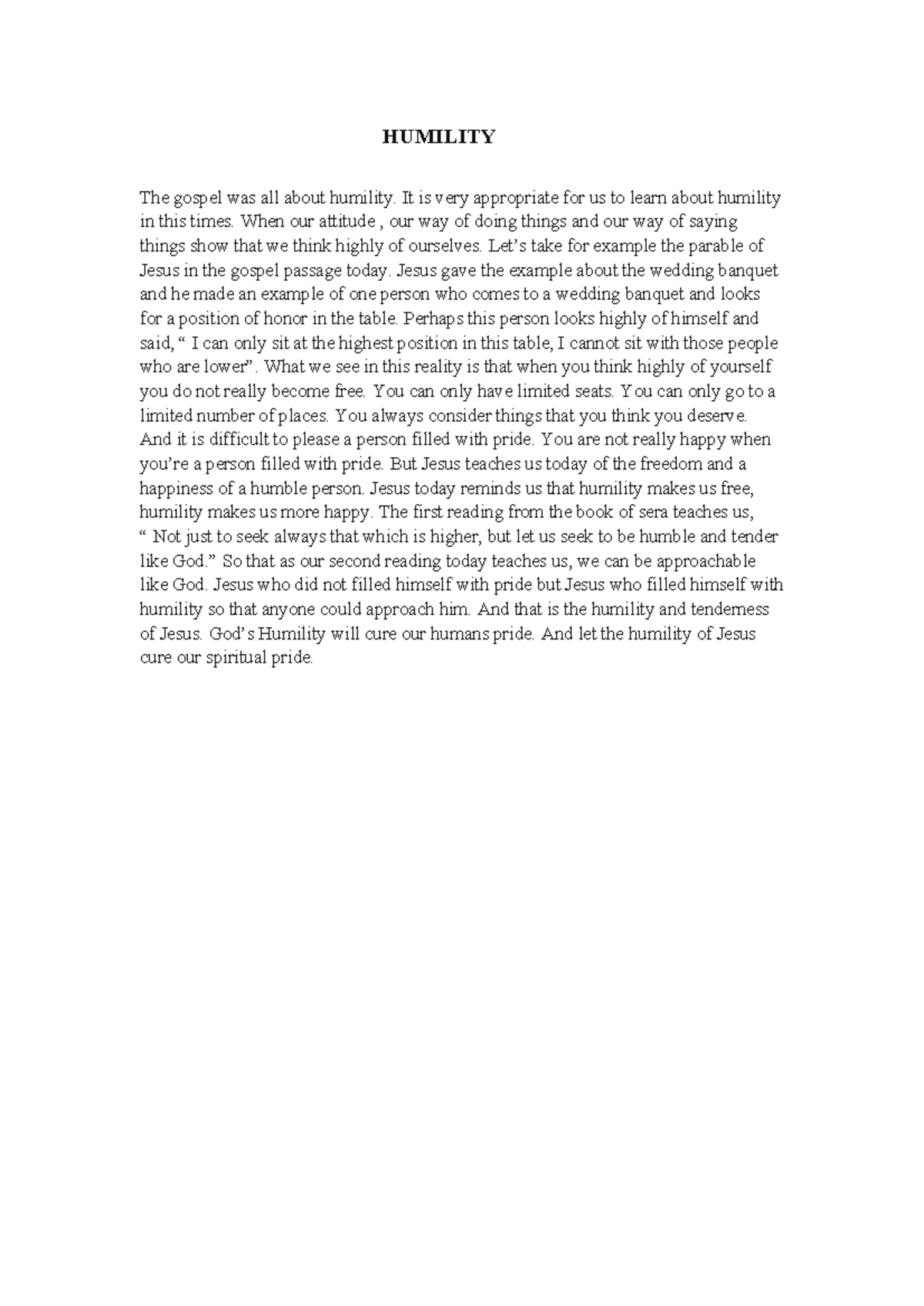 Gospel 2 - Project materials - HUMILITY The gospel was all about ...