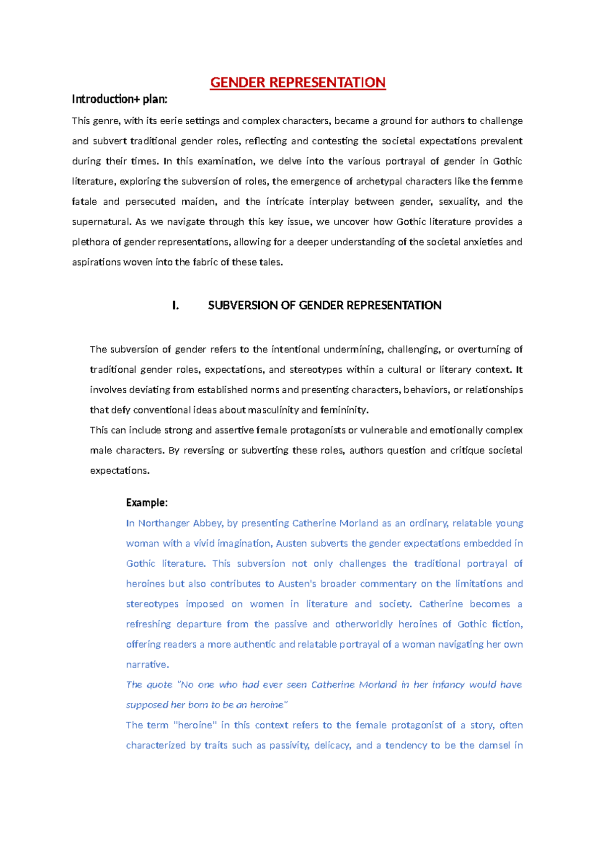 Gender representation - GENDER REPRESENTATION Introduction+ plan: This ...