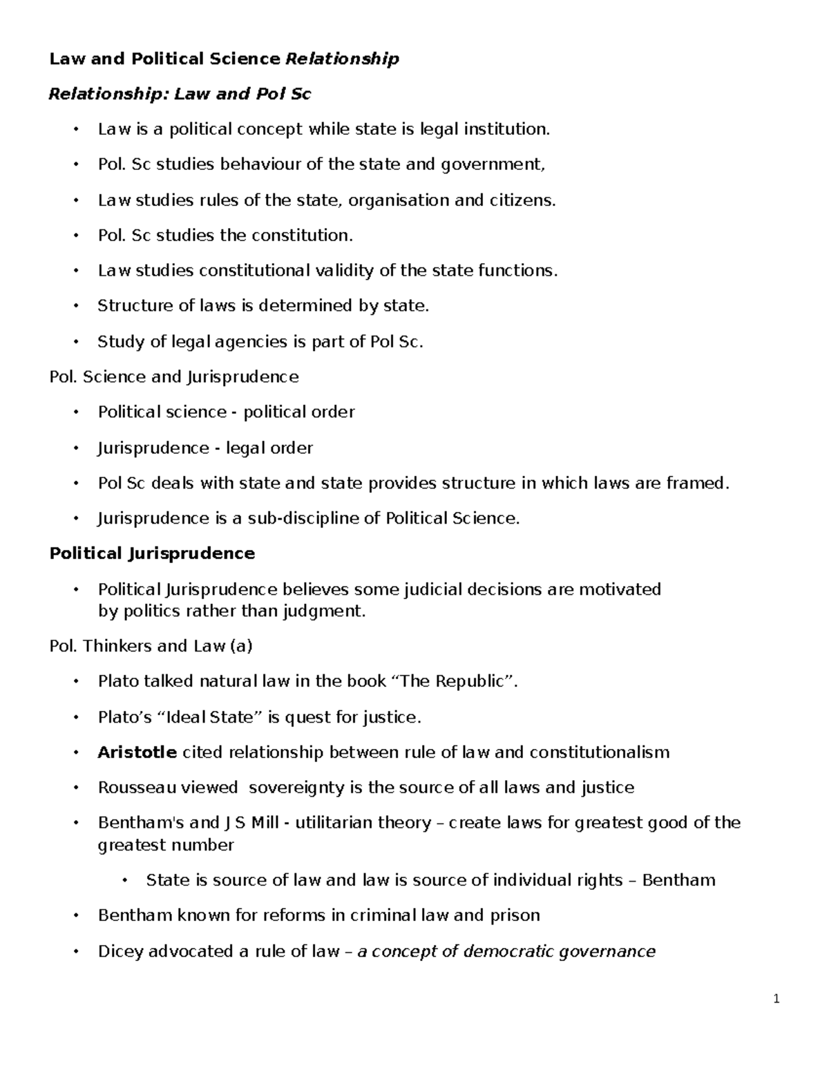 Law and Pol Sc Lecture Points Law and Political Science Relationship