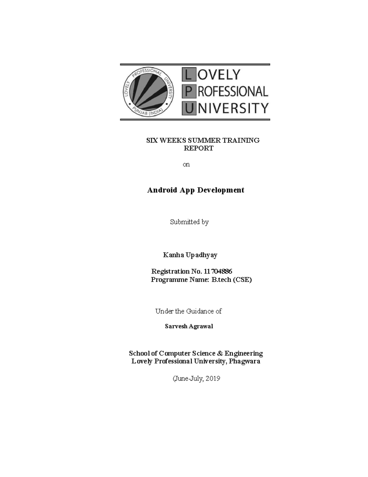 Trainingreport 1140213-161129183747 - SIX WEEKS SUMMER TRAINING REPORT ...