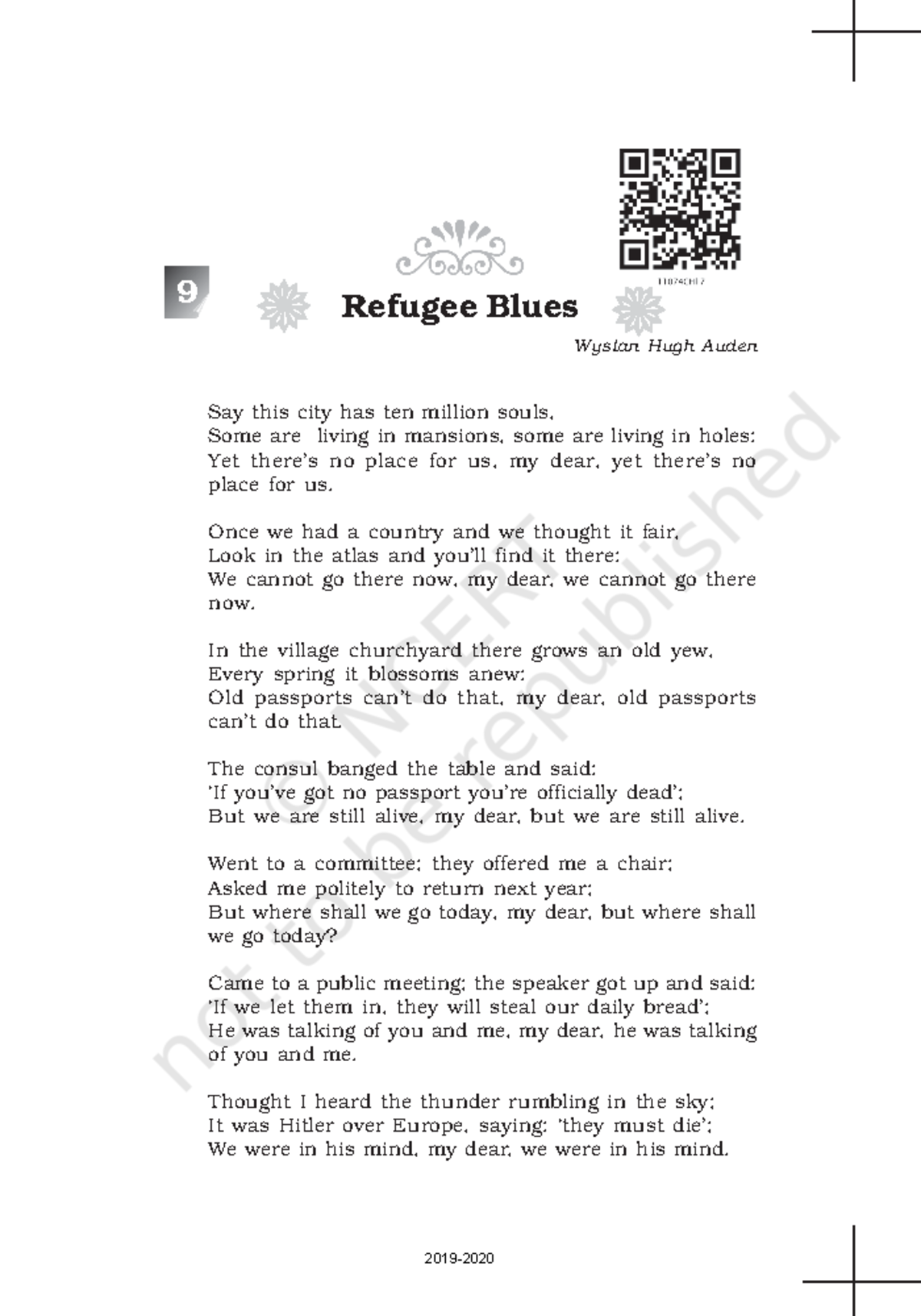 'Refugee blues' by W.H .Auden - Refugee Blues 129 Refugee Blues Wystan ...