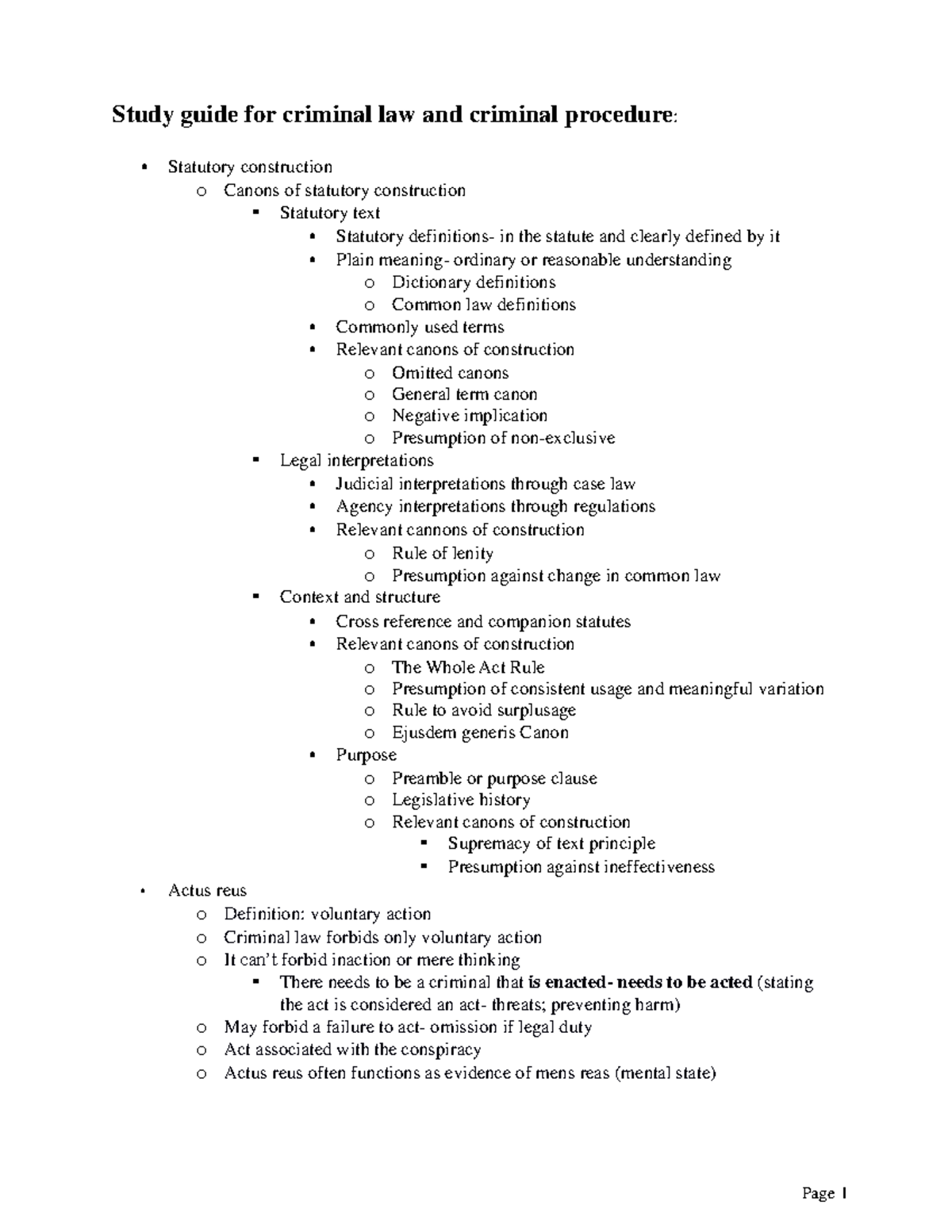 Study guide for criminal law and criminal procedure - Study guide for ...