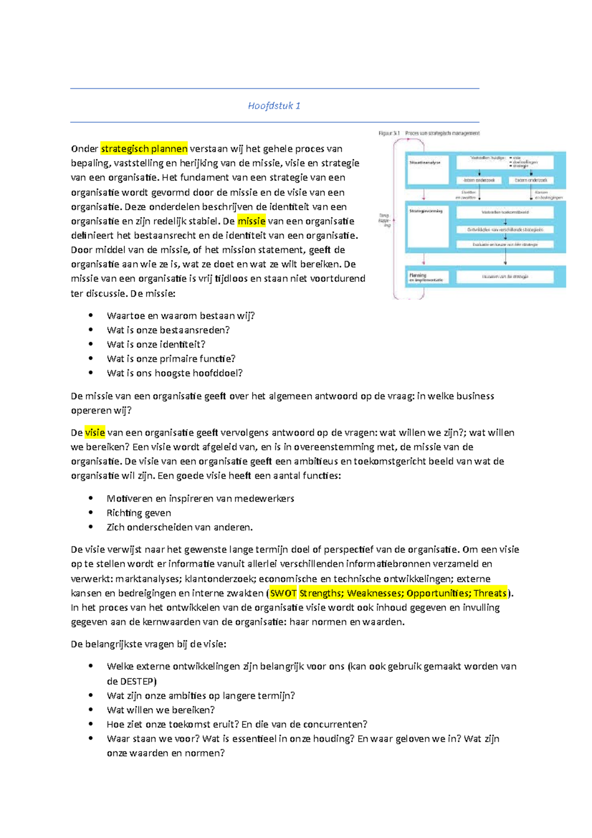 Samenvatting H1; H2; H3; H5 - Hoofdstuk 1 Onder Strategisch Plannen ...