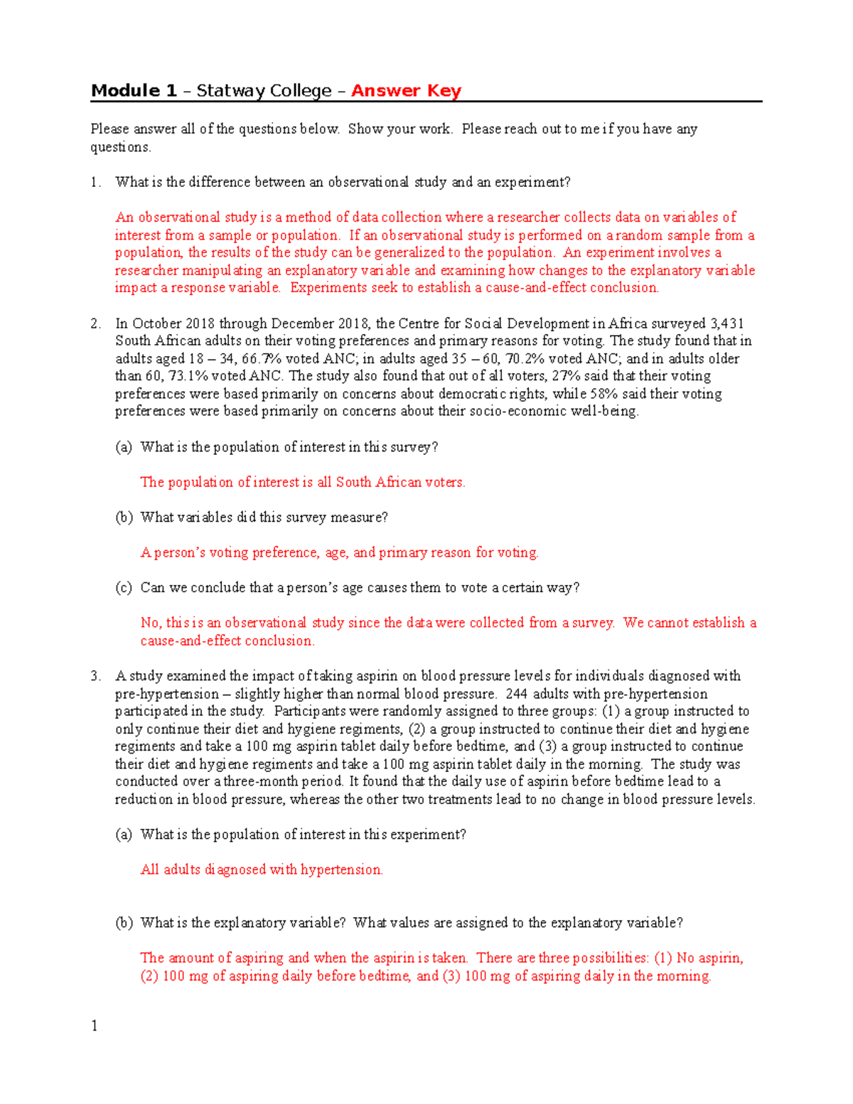 UFS SW College Mod 1 Review KEY - Module 1 – Statway College – Answer ...