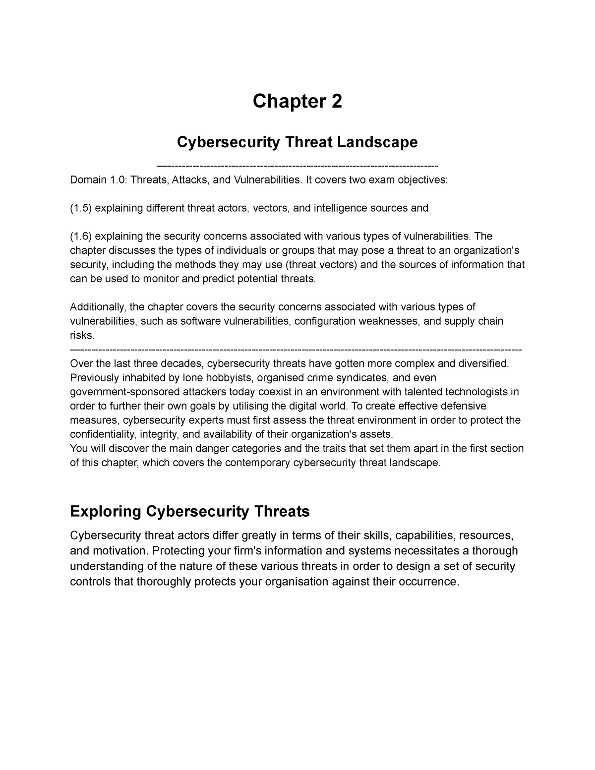 Security+ Study Guide - Chapter 2 - Summary - Chapter 2 Cybersecurity ...