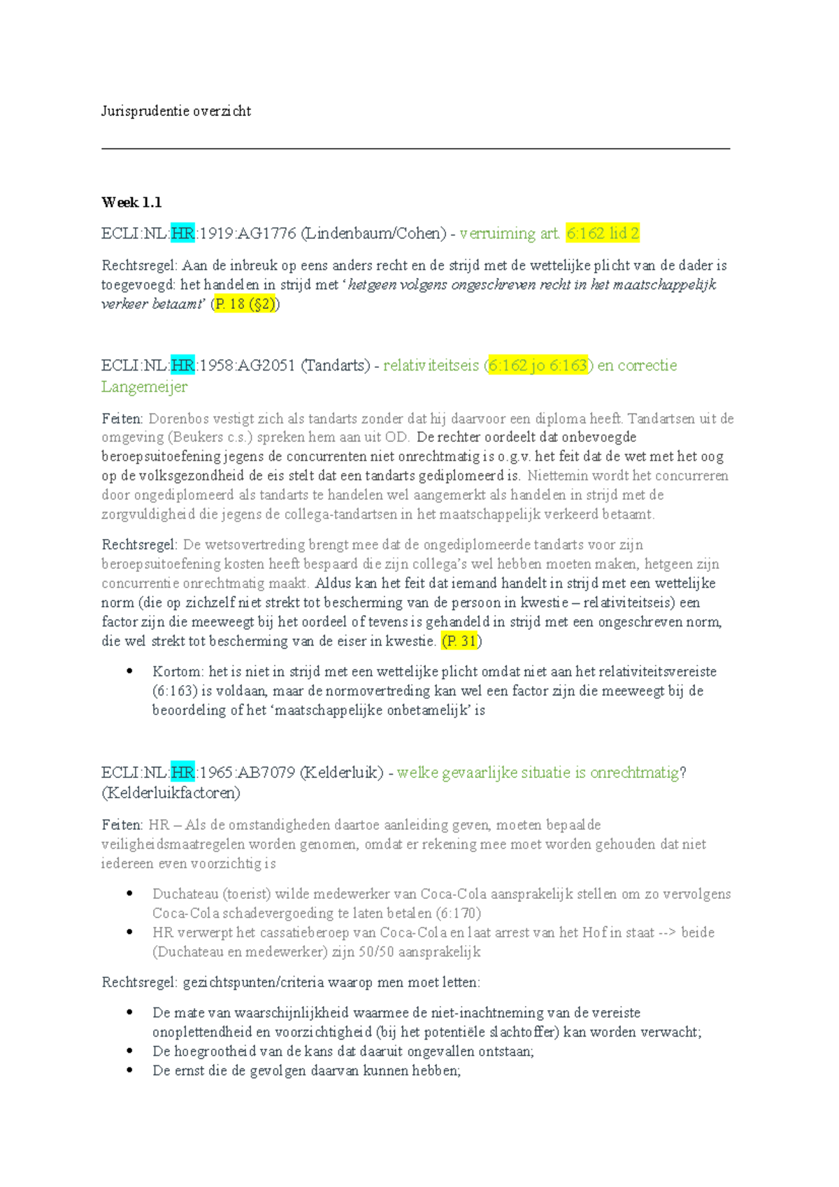 Jurisprudentie Overzicht Aansprakelijkheidsrecht - Jurisprudentie ...