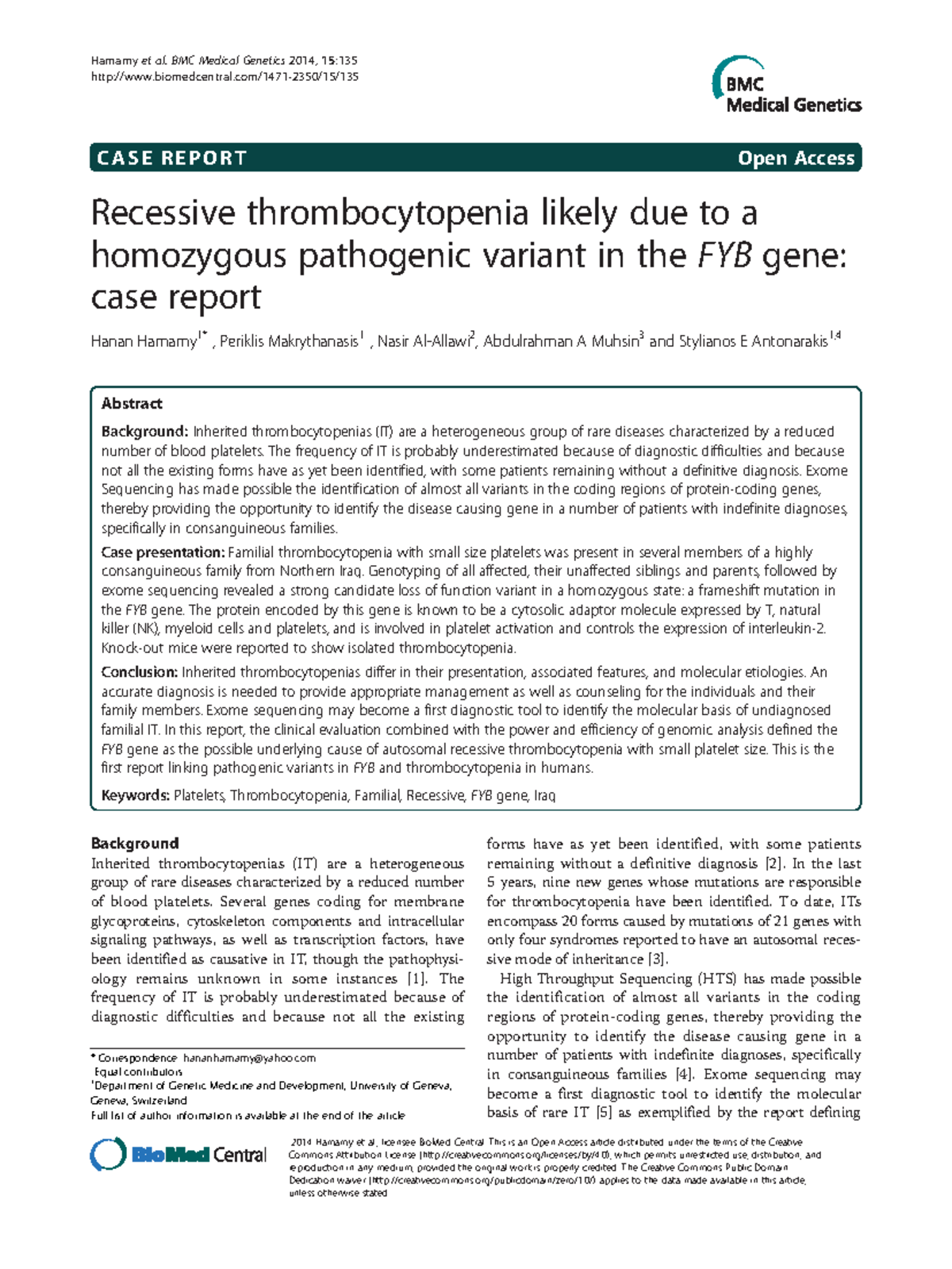 Recessive thrombocytopenia likely due to a homozygous pathogenic ...