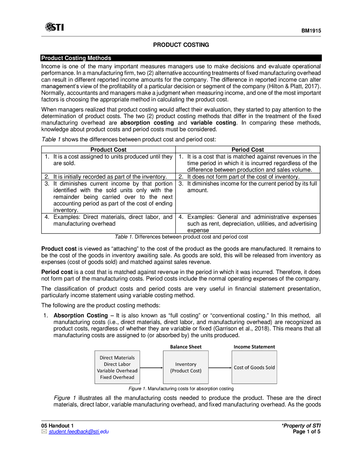 05 Handout 1 - 05 Handout 1 *Property Of STI PRODUCT COSTING Product ...