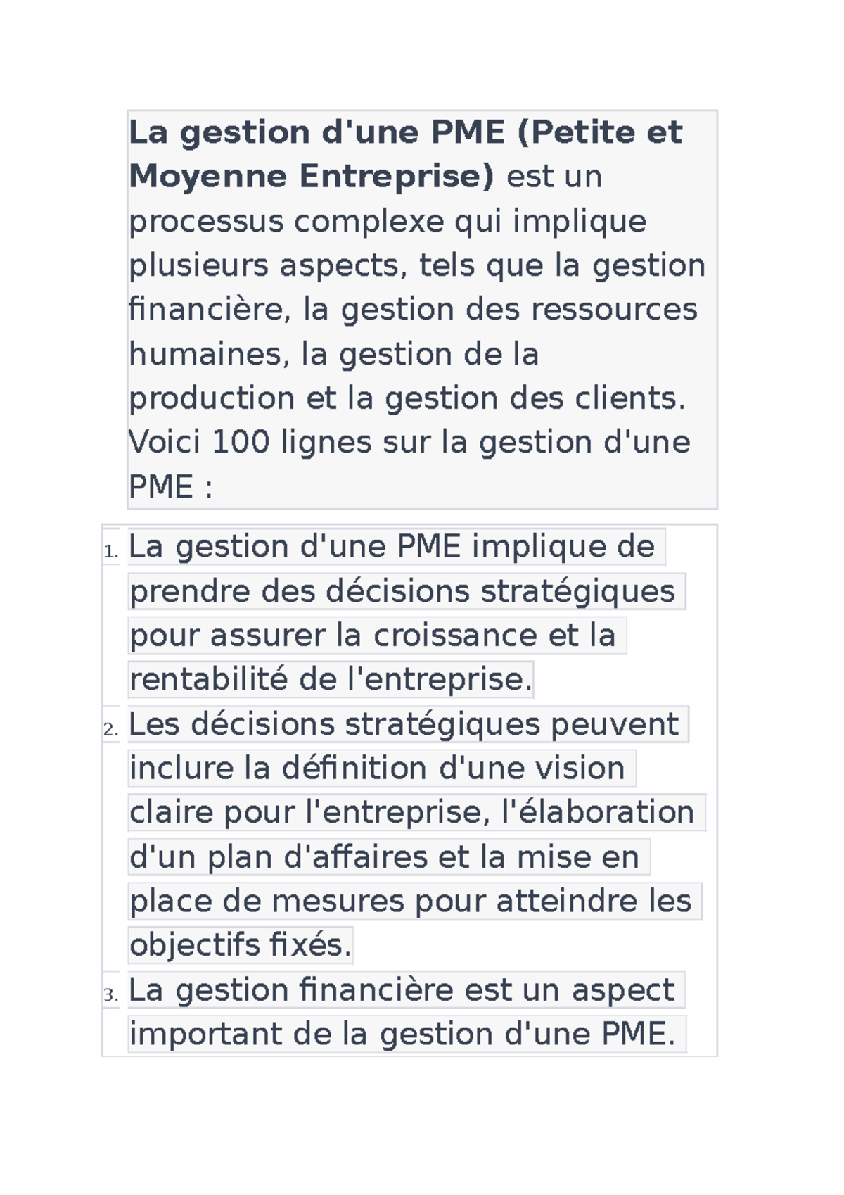 Gestion - La gestion d'une PME (Petite et Moyenne Entreprise) est un ...