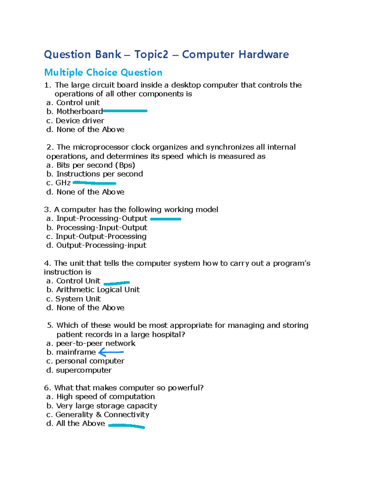 Topic 2 Computer Hardware Question Bank