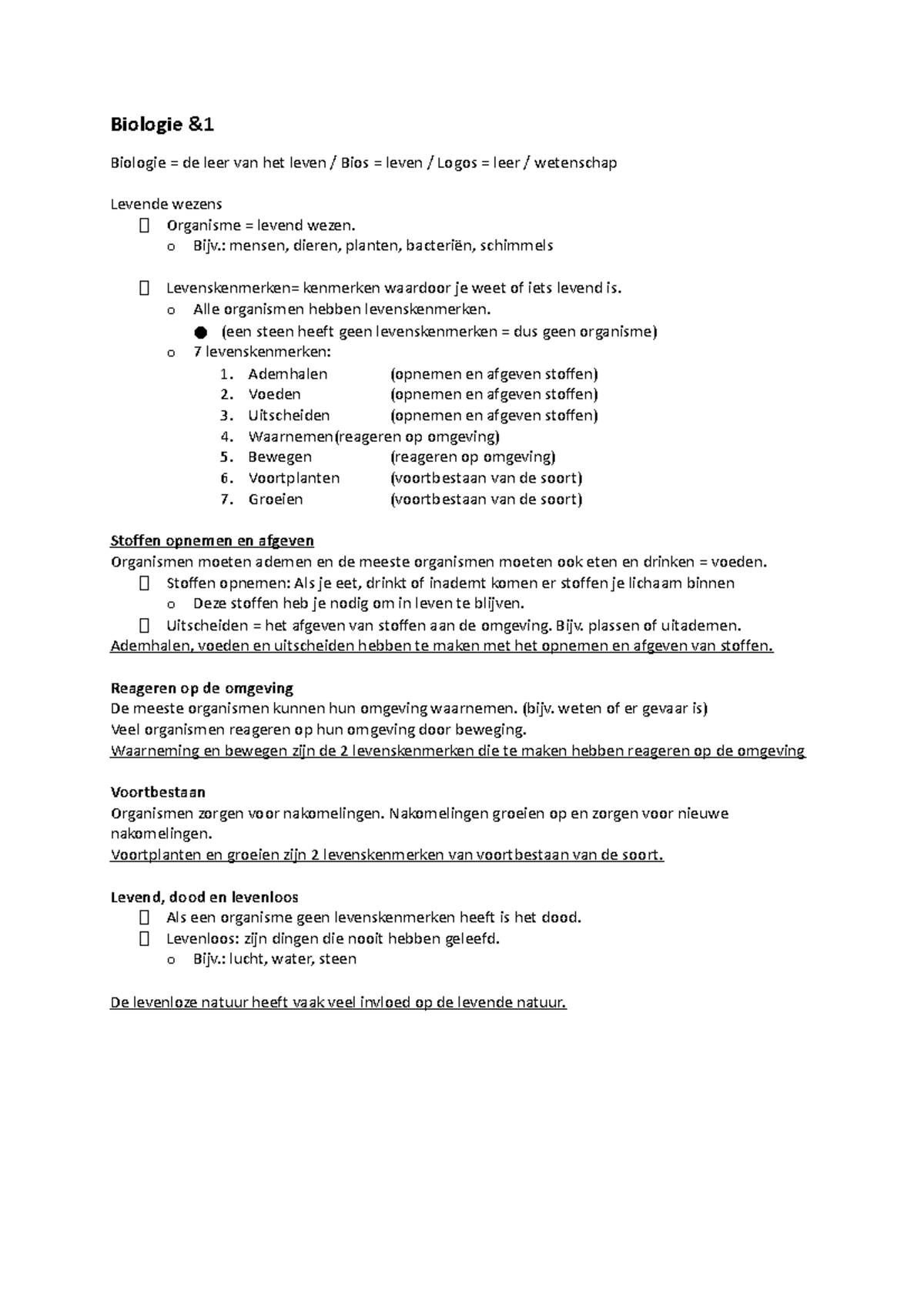 Biologie hfd 1 info Biologie & Biologie = de leer van het leven