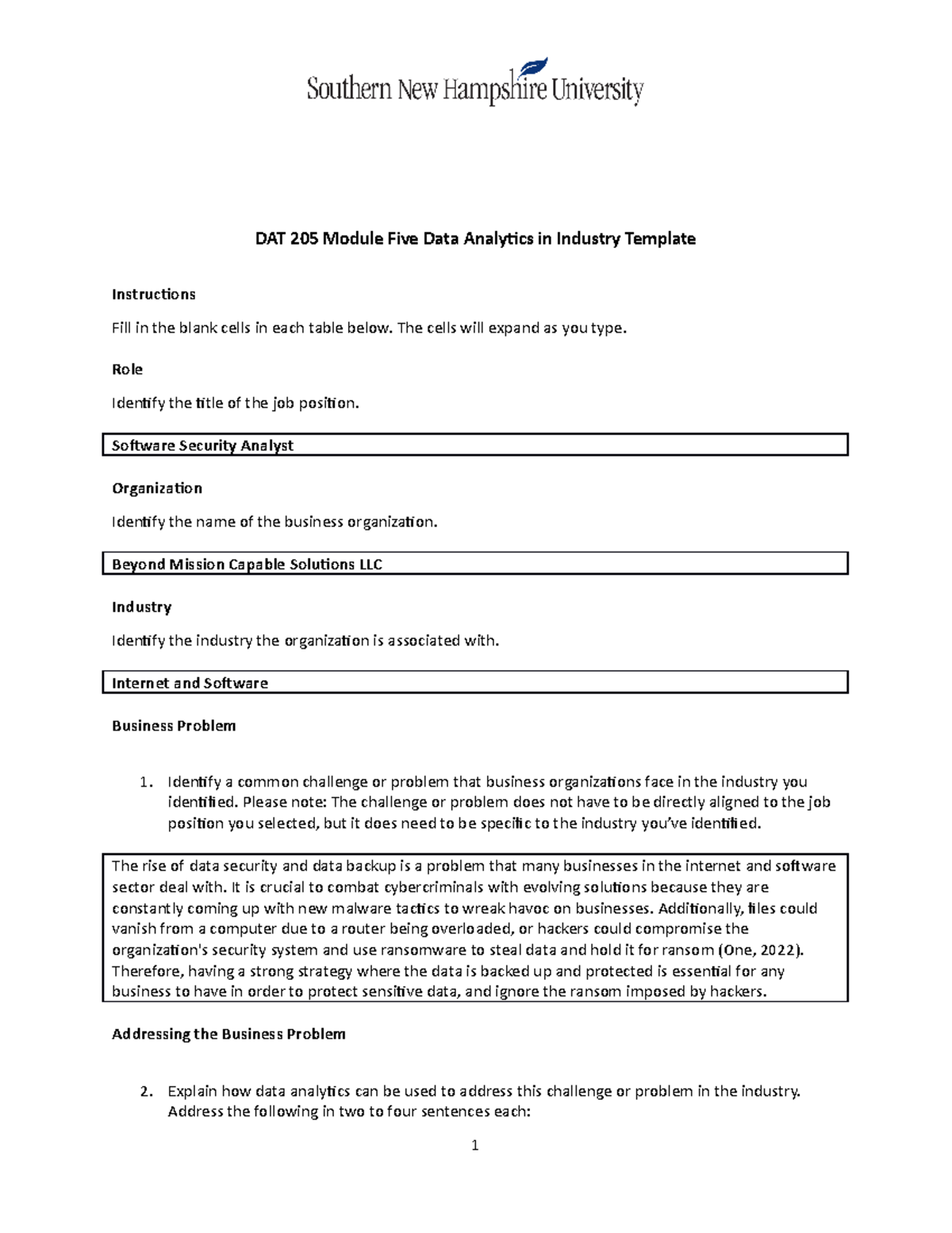 DAT 205 Module Five Data Analytics In Industry Template - The Cells ...