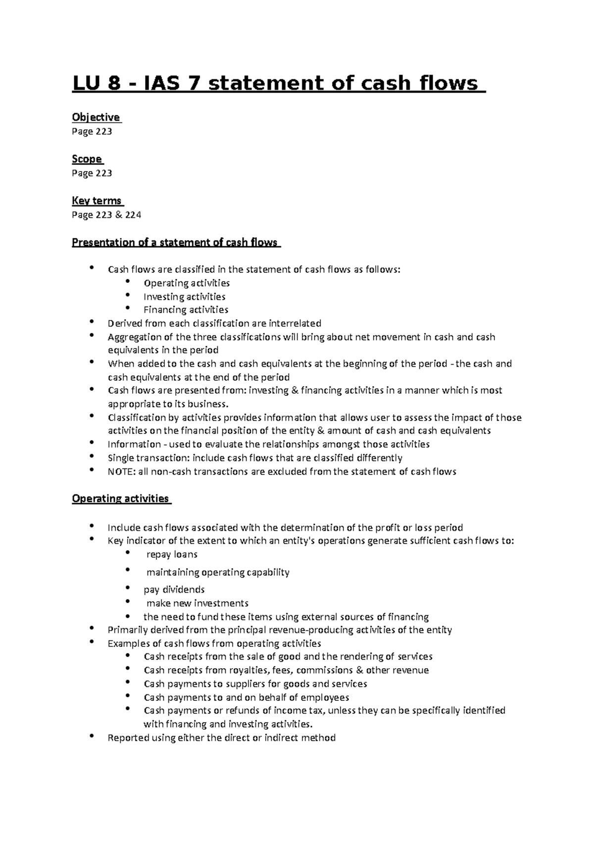 LU 8 - IAS 7 - Notes on the LU - LU 8 - IAS 7 statement of cash flows ...