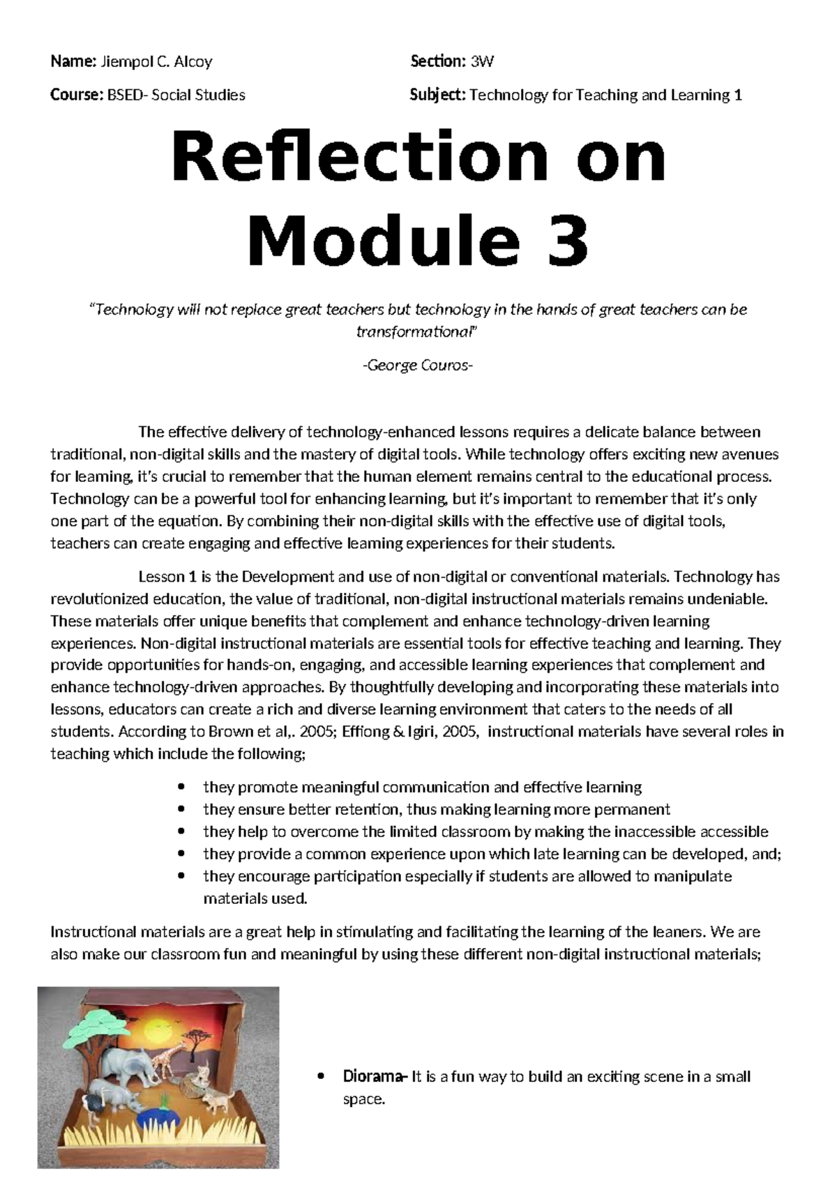 Module 3 and 4 - Name: Jiempol C. Alcoy Section: 3W Course: BSED ...