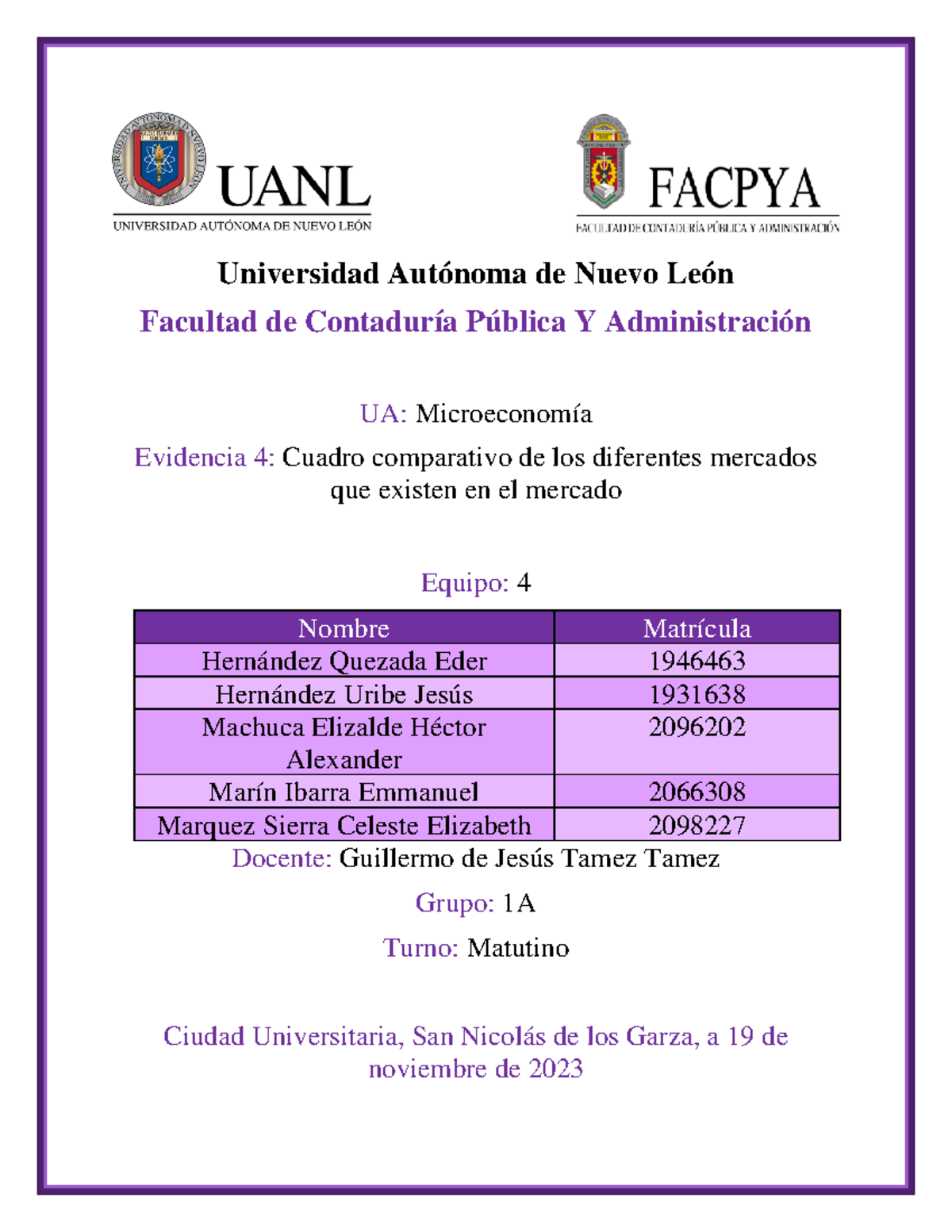 Evidencia 4 Microeconomía - Universidad Autónoma de Nuevo León Facultad ...