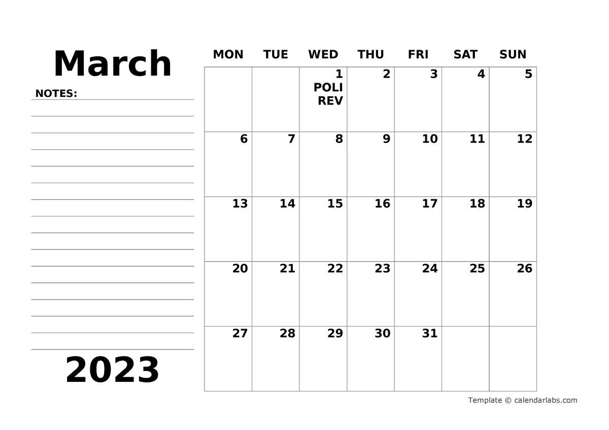 Review-Calendar - THIS IS A DOCUMENT PREPARED FOR PERSONAL USE - March ...