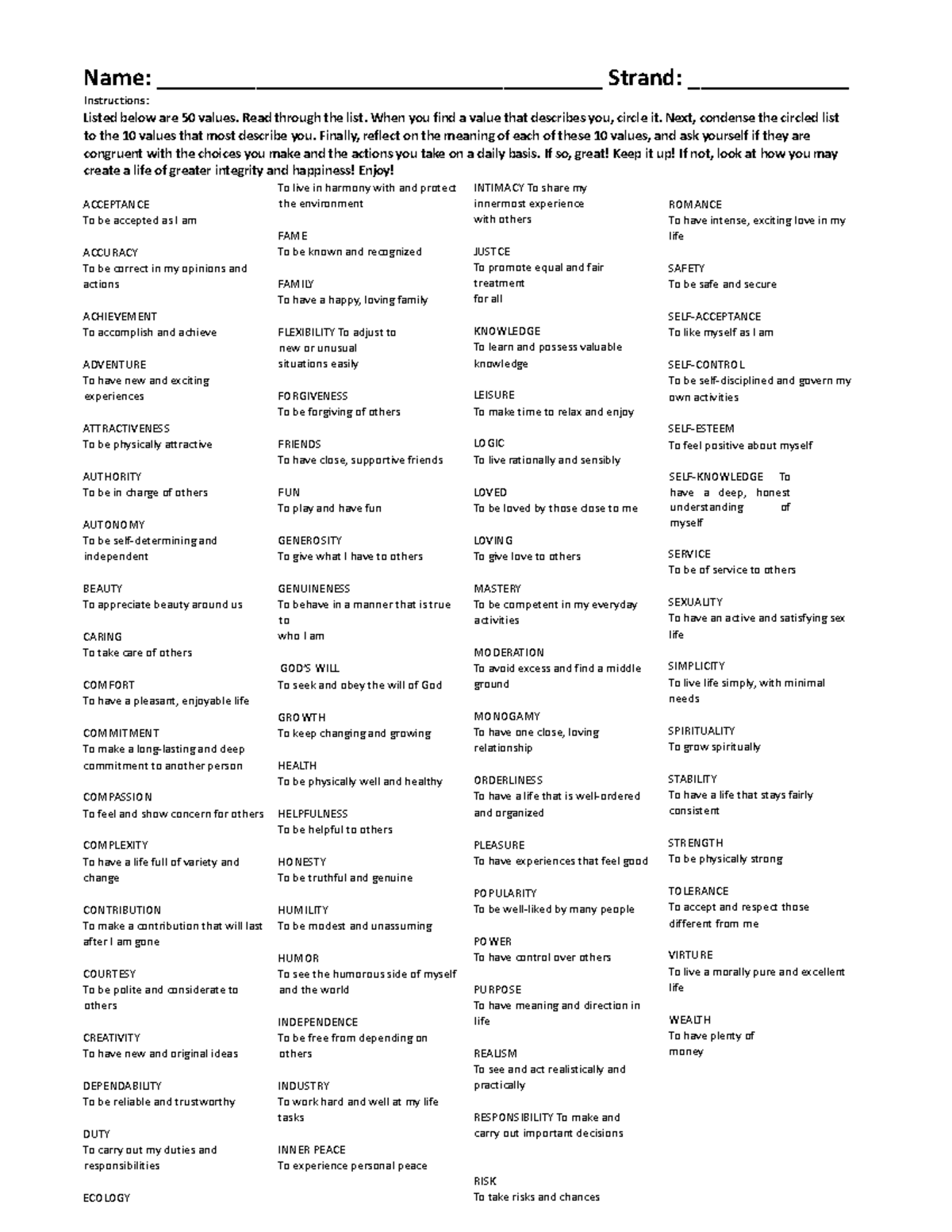 Values-Activity-Worksheet - Name ...