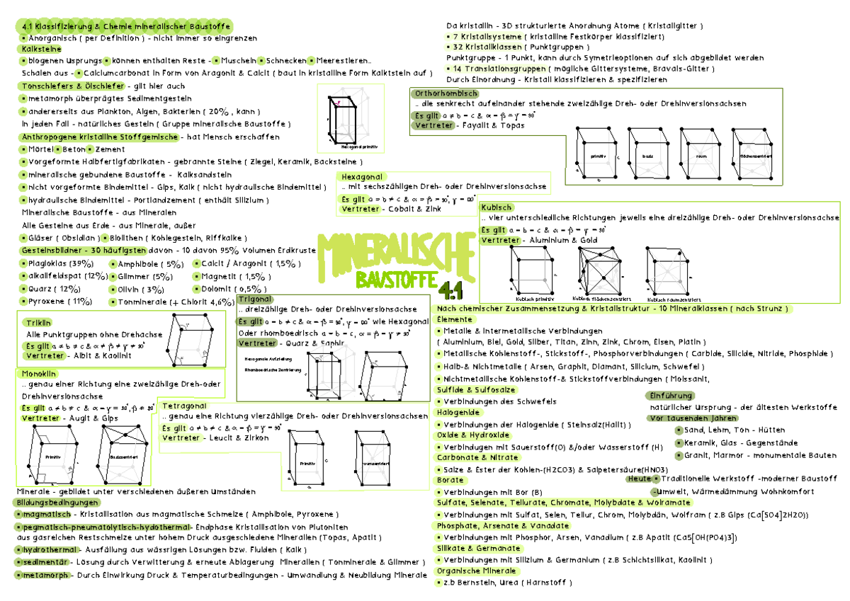 Baustoffkunde - Minerale - Gebildet Unter Verschiedenen äußeren ...