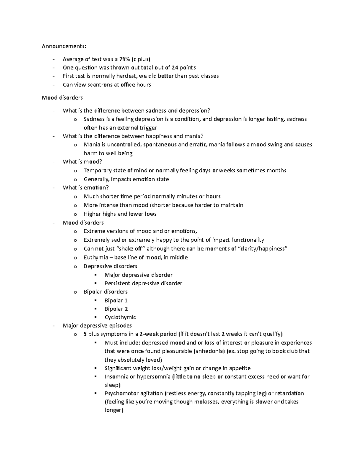 Psy250 Day 9 - Lecture Notes From Day 9, First Day After First Test 