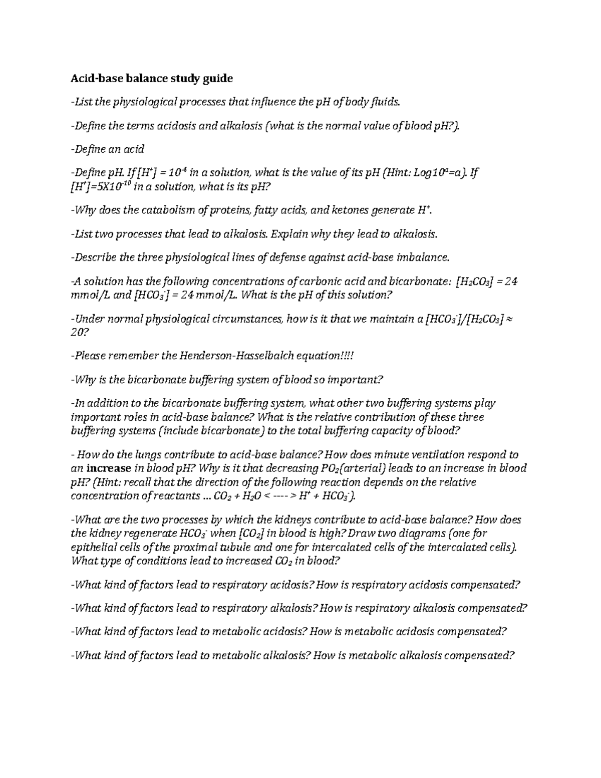 Acid-base study guide for beginners - Acid-base balance study guide ...