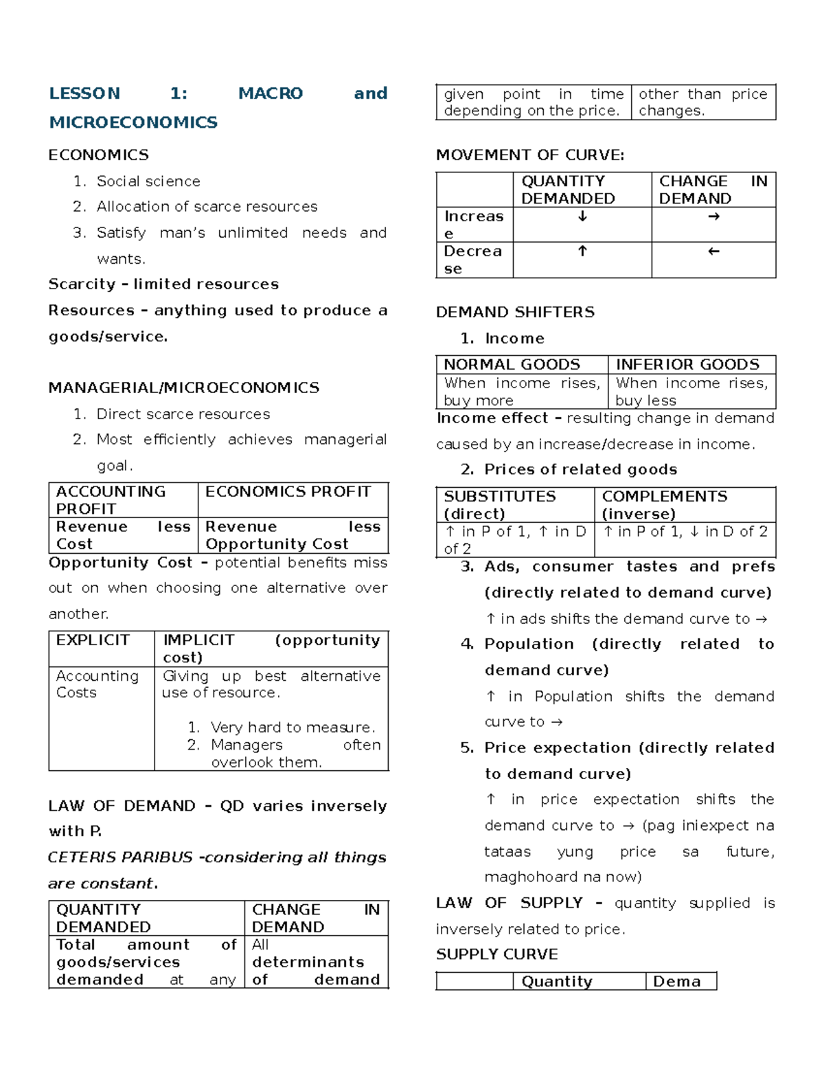 ECONOMIC AND DEVELOPMENT NOTES - LESSON 1: MACRO and MICROECONOMICS ...