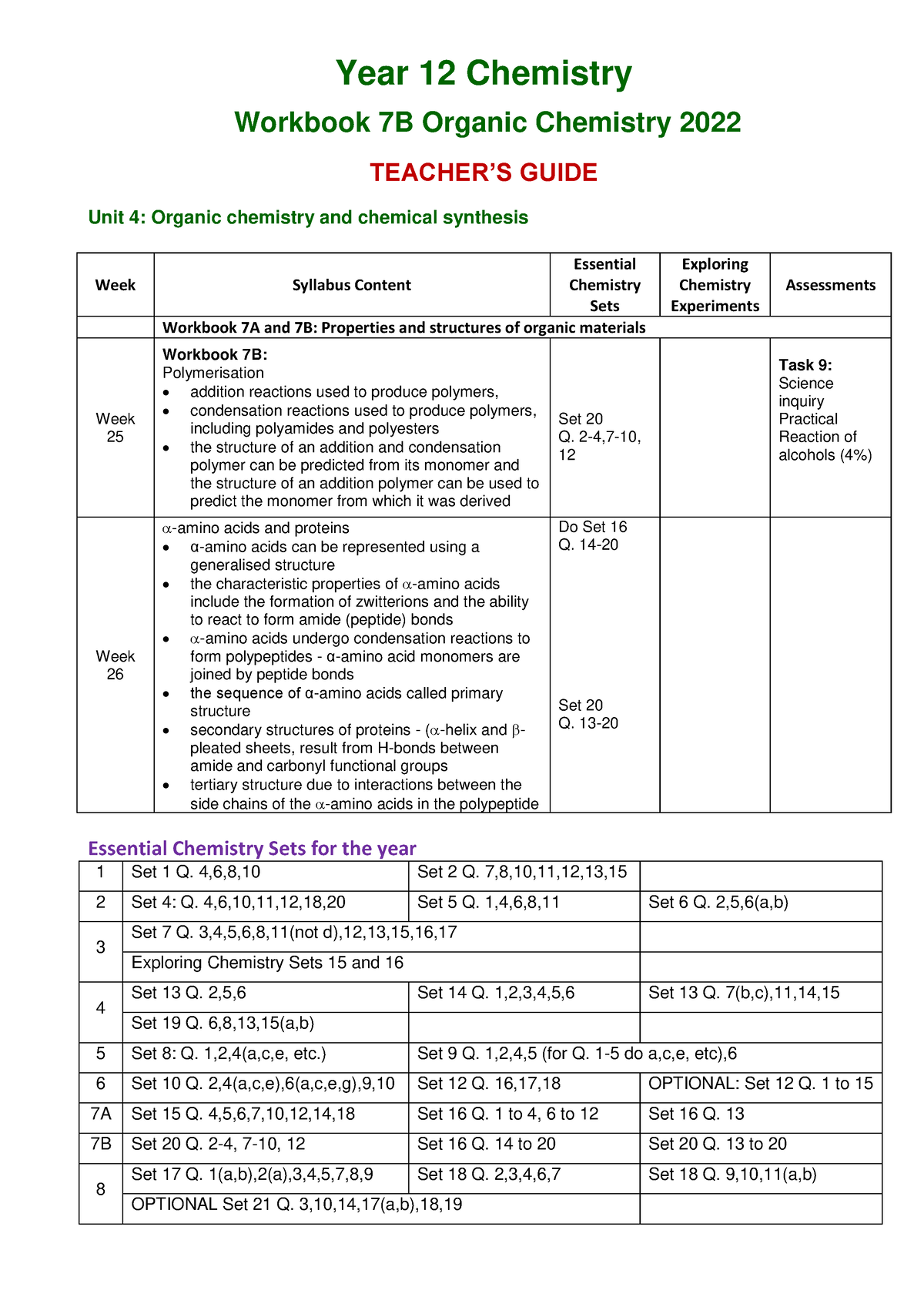 Workbook 7B Organic Chemistry Answers 2022 - Year 12 Chemistry Workbook ...