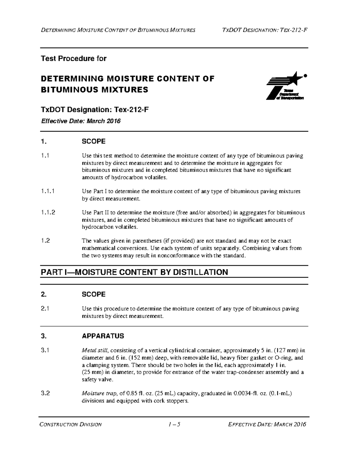 Tx DOT-212-F - Tx DOT-212-F - Test Procedure for DETERMINING MOISTURE ...