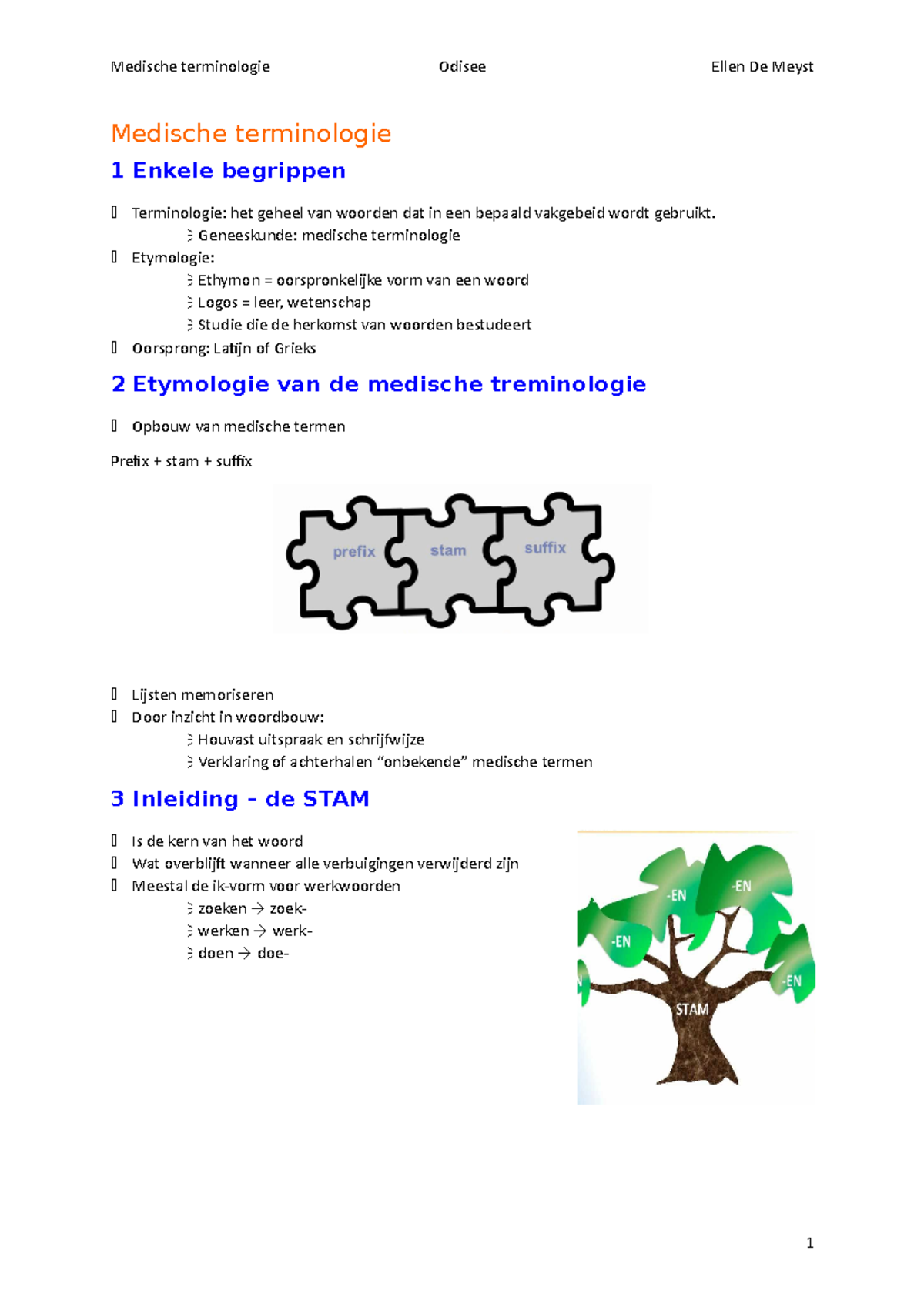 Medische Terminologie Samenvatting - Medische Terminologie 1 Enkele ...