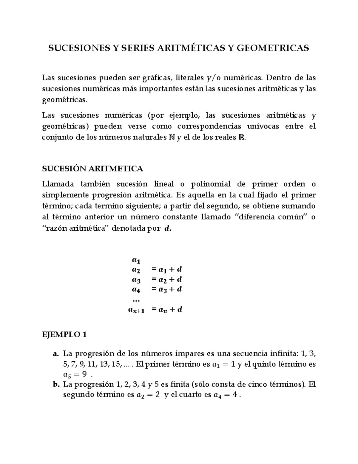 Sucesiones- Series- Aritmeticas Y Geometricas - SUCESIONES Y SERIES ...