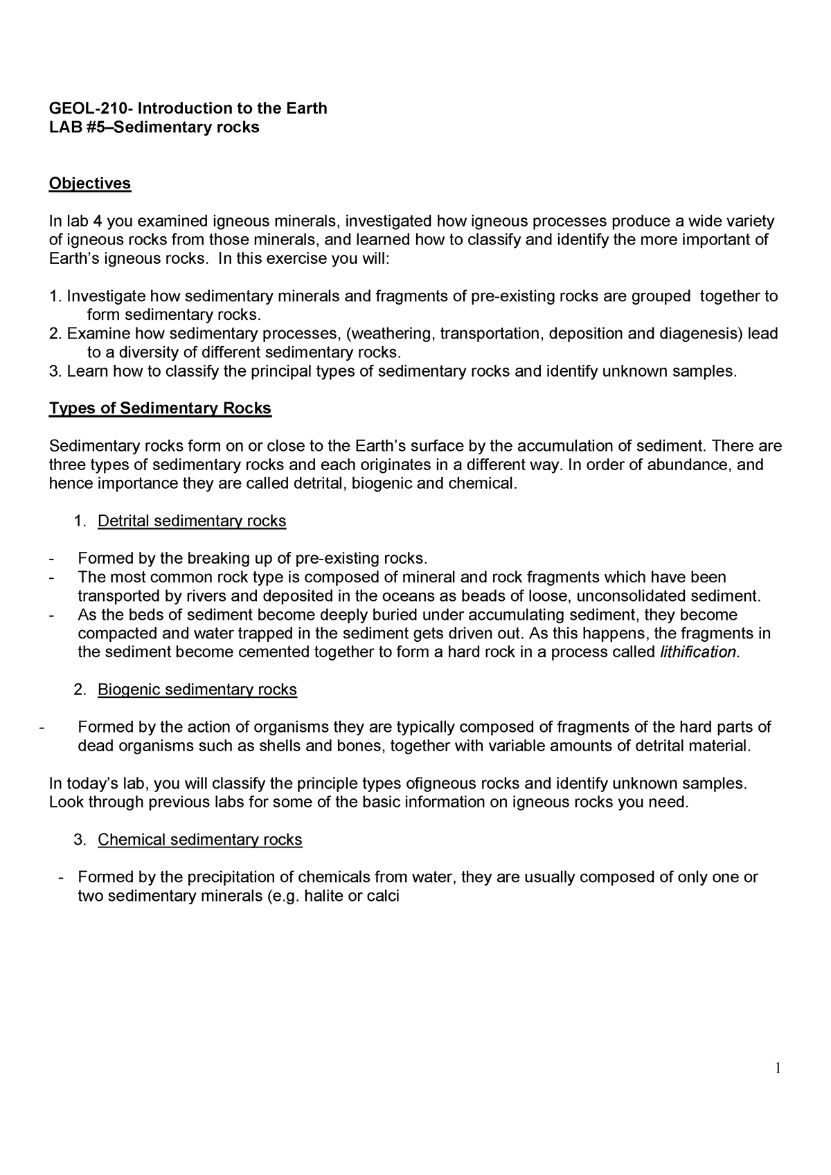 5-LAB#5 - Sedimentary Rocks Identification-1 - GEOL-210- Introduction ...