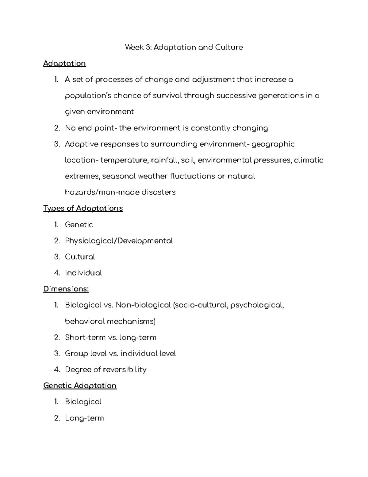 Adaptation and Culture - Week 3: Adaptation and Culture Adaptation A ...
