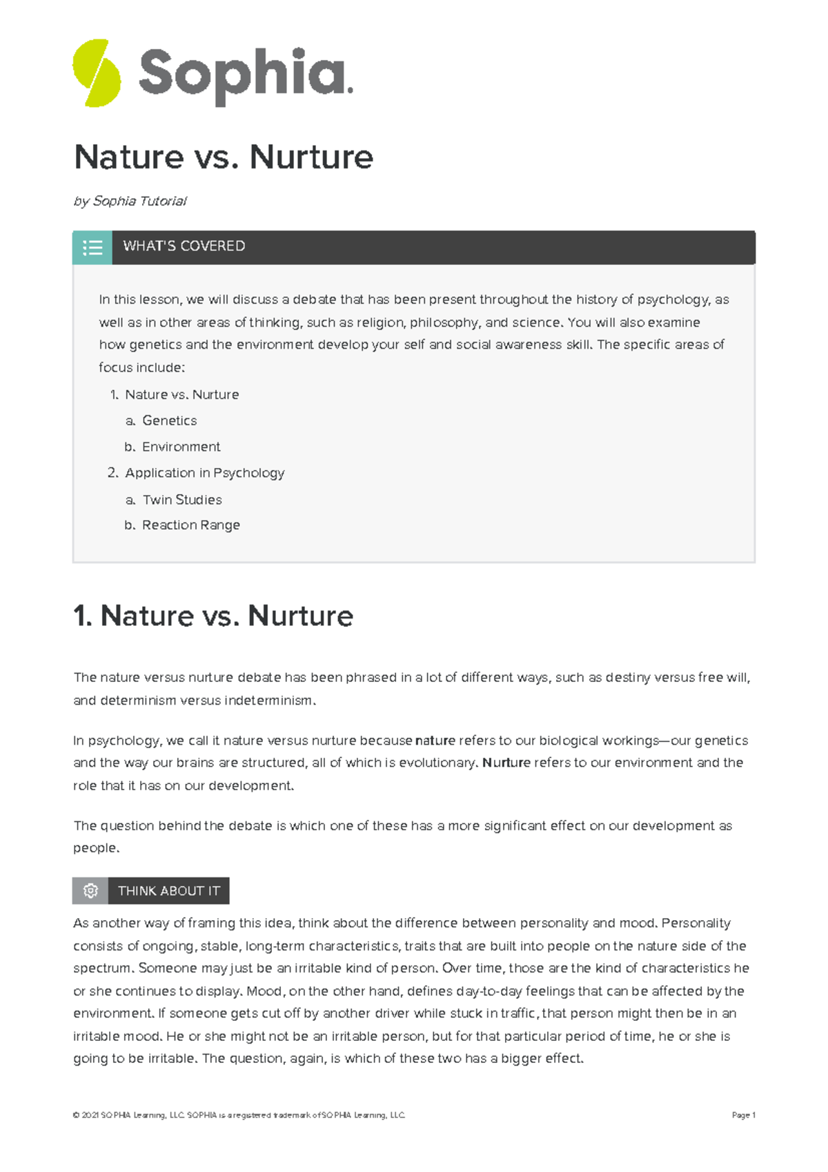 Nature Vs Nurture 4 - Unit 2 Challenge 2 - Nature Vs. Nurture By Sophia ...