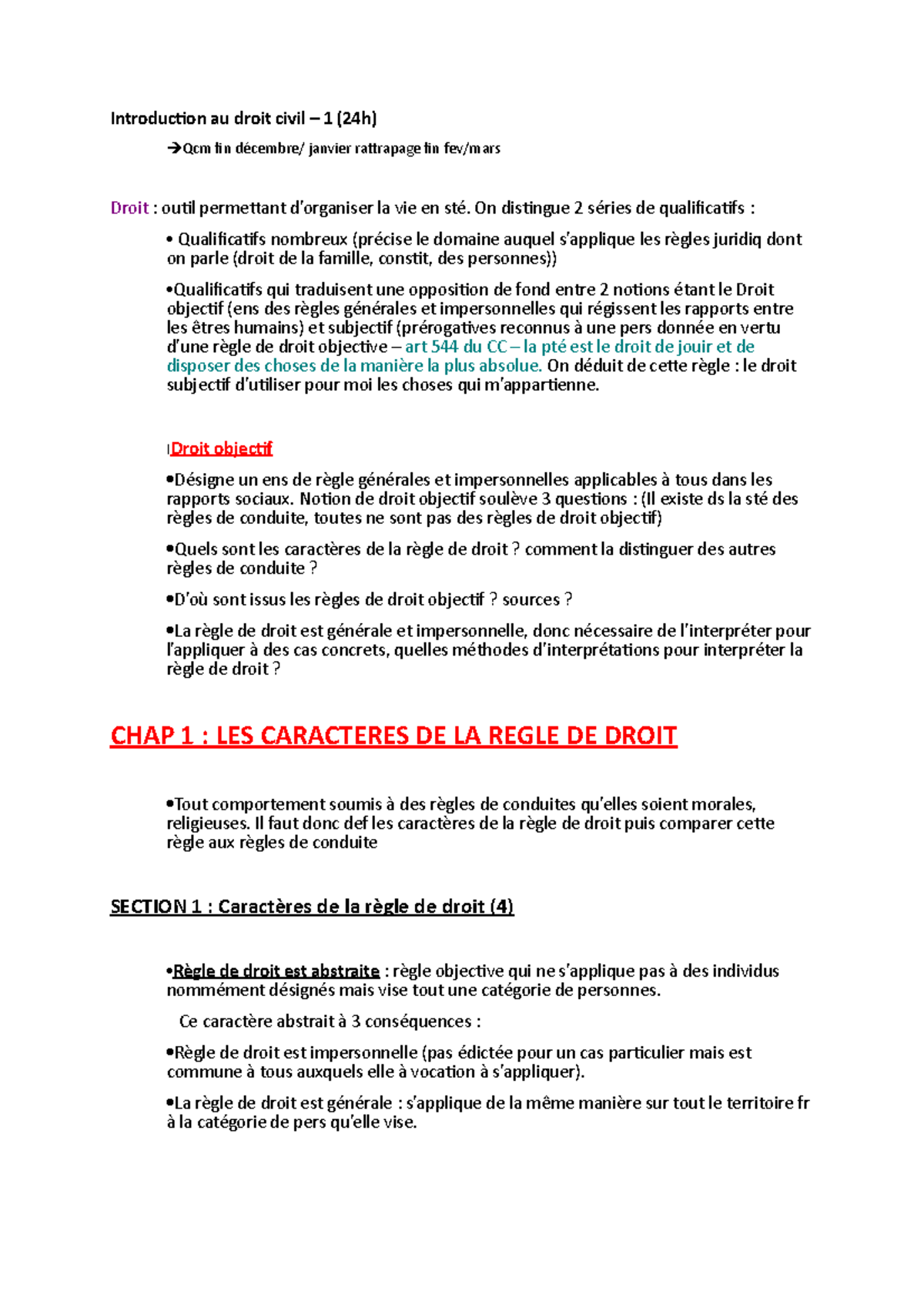 Intro au droit part 1 chap 1 - Introduction au droit civil – 1 (24h ...