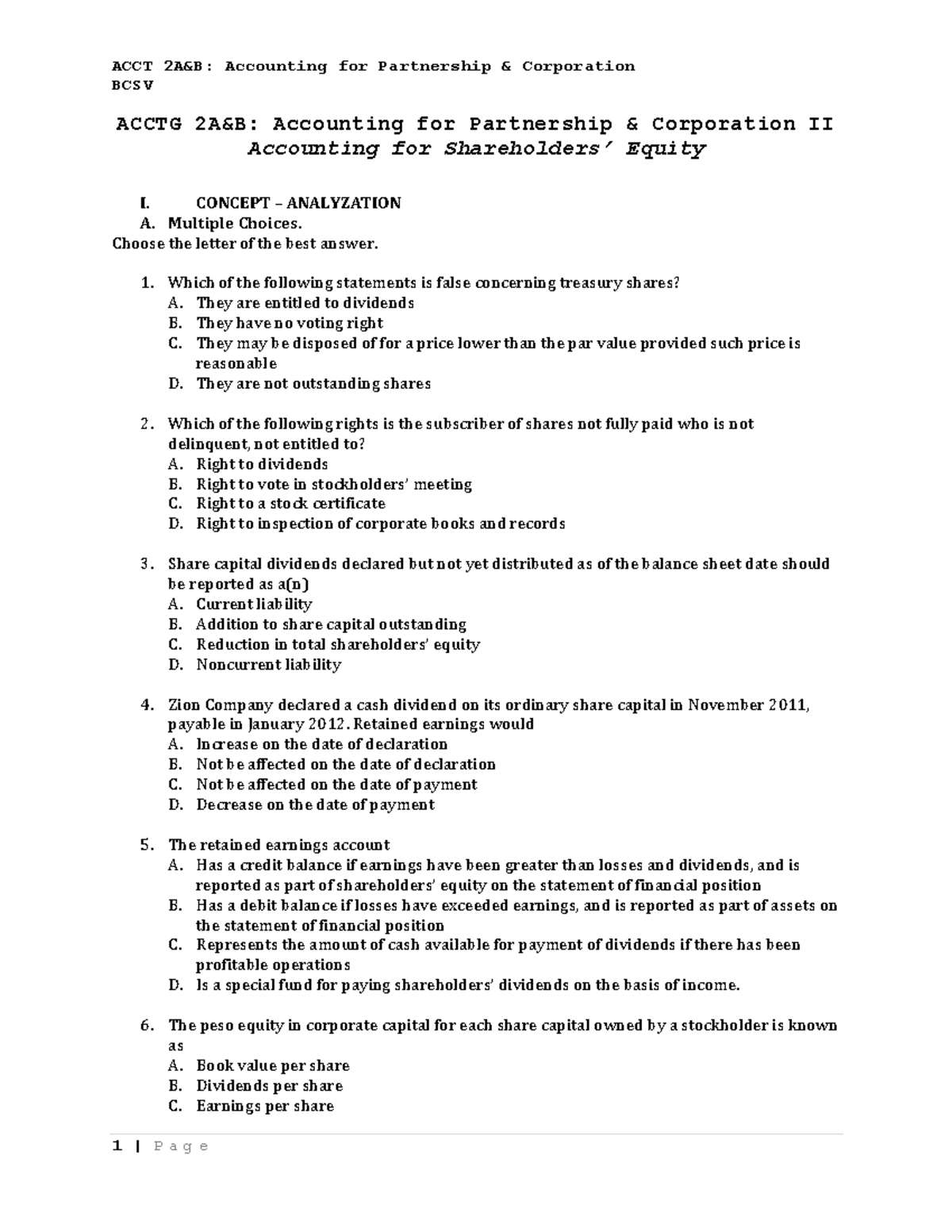 6 ACCT 2AB C - Operations - BCSV ACCTG 2A&B: Accounting For Partnership ...