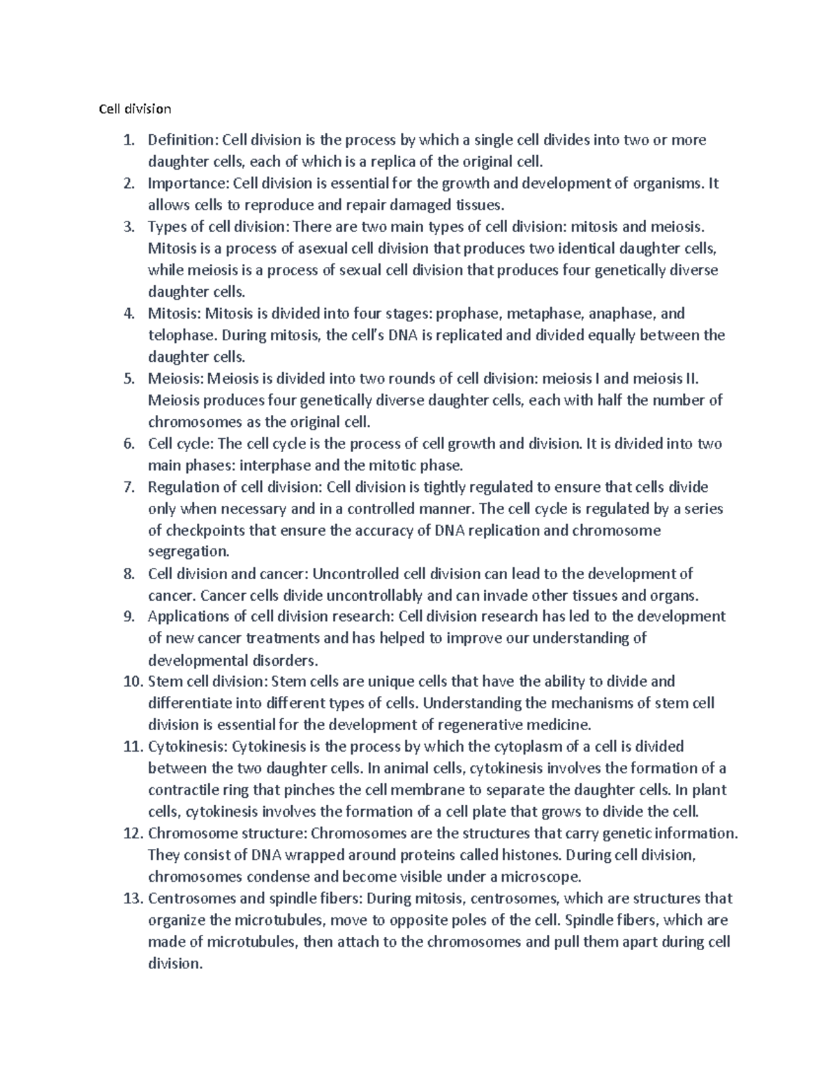 Cell division - Importance: Cell division is essential for the growth ...