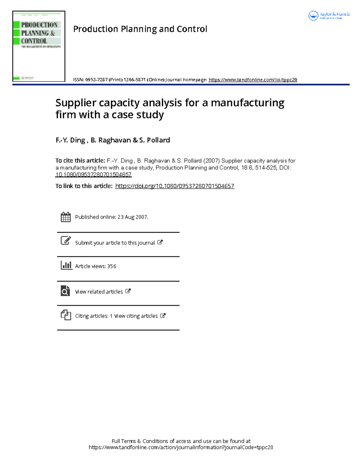 Supplier Capacity Analysis For A Manufacturing Firm With A Case Study ...