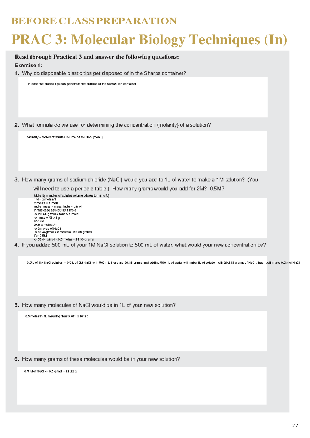 BIOL1020 Prac 3 - Mol Biol Techs (Internal) - BEFORE CLASS PREPARATION ...
