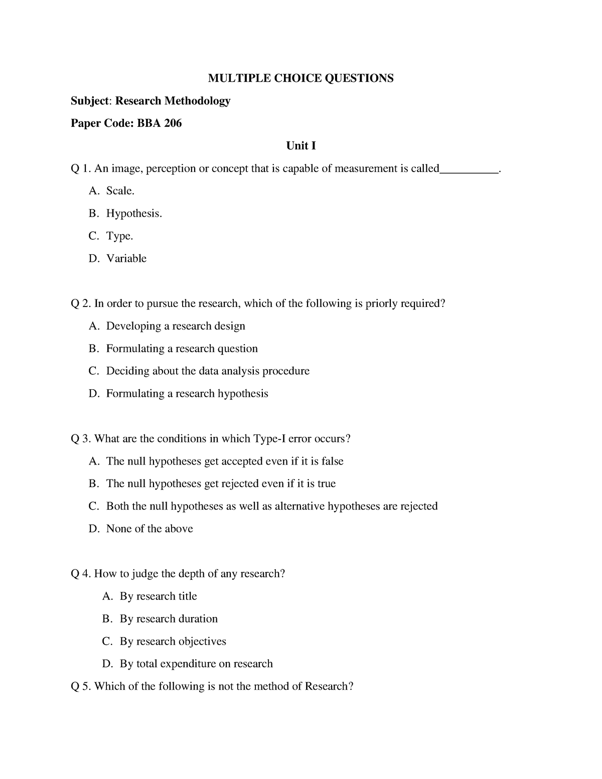 research methodology multiple choice questions and answers pdf