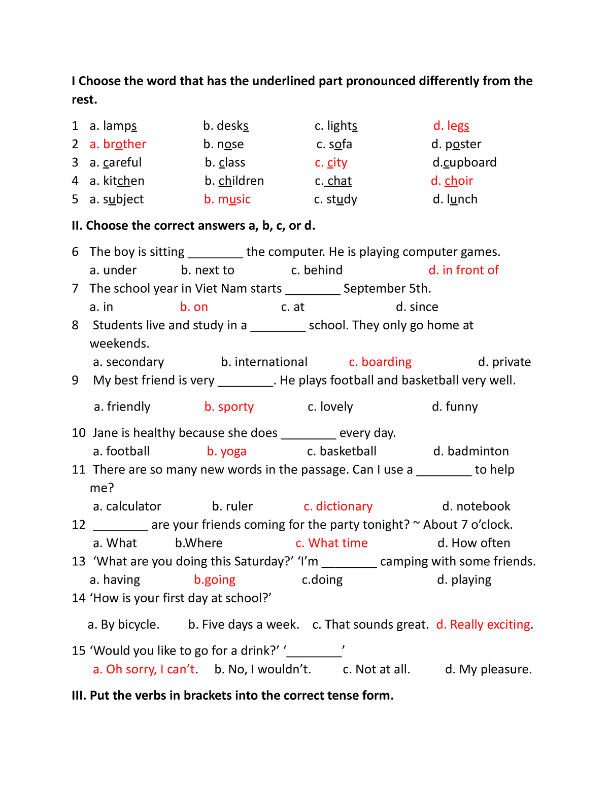 Anh 6 Test - Aaaaaaaaaaa - I Choose The Word That Has The Underlined ...