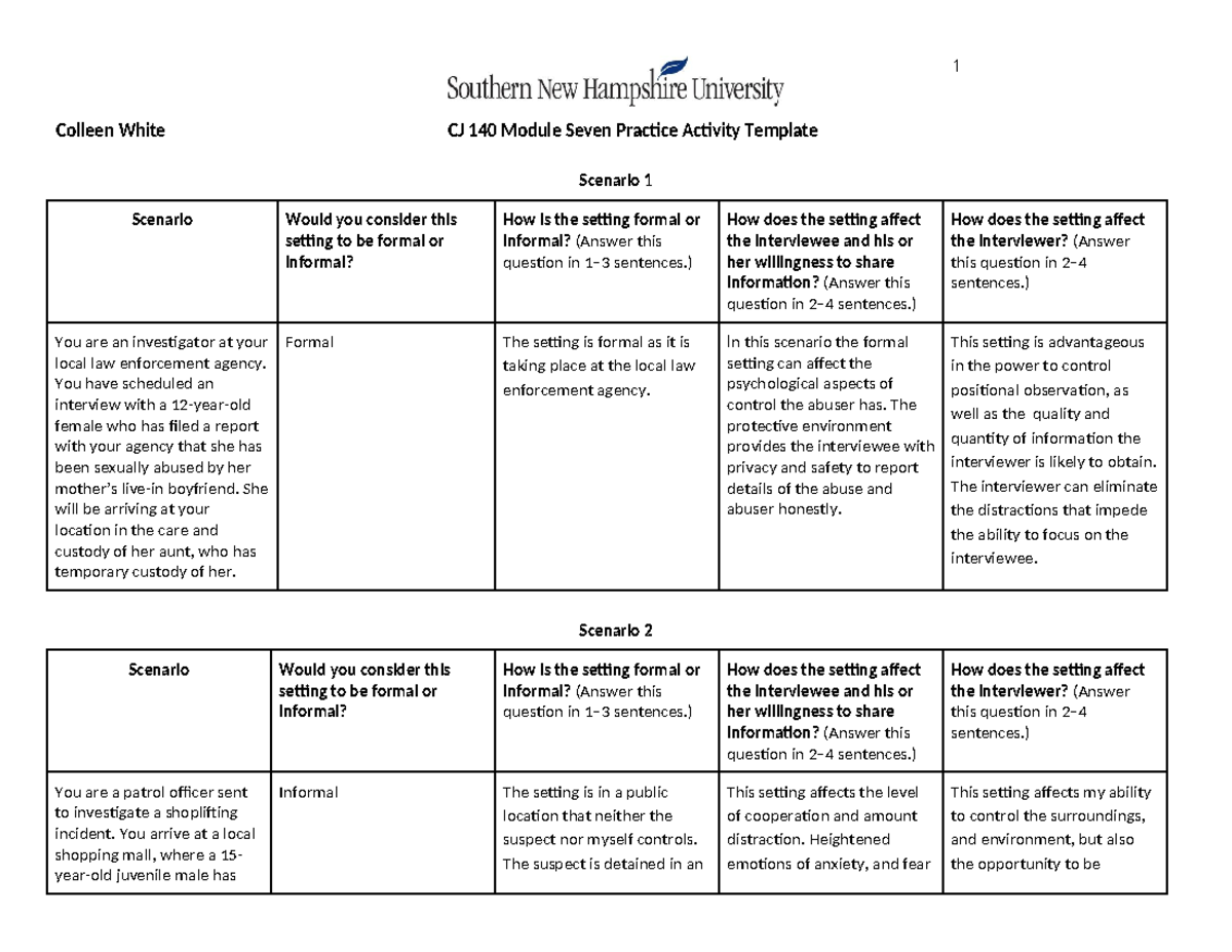 CJ 140 Module Seven Practice Activity - ) How does the setting affect ...