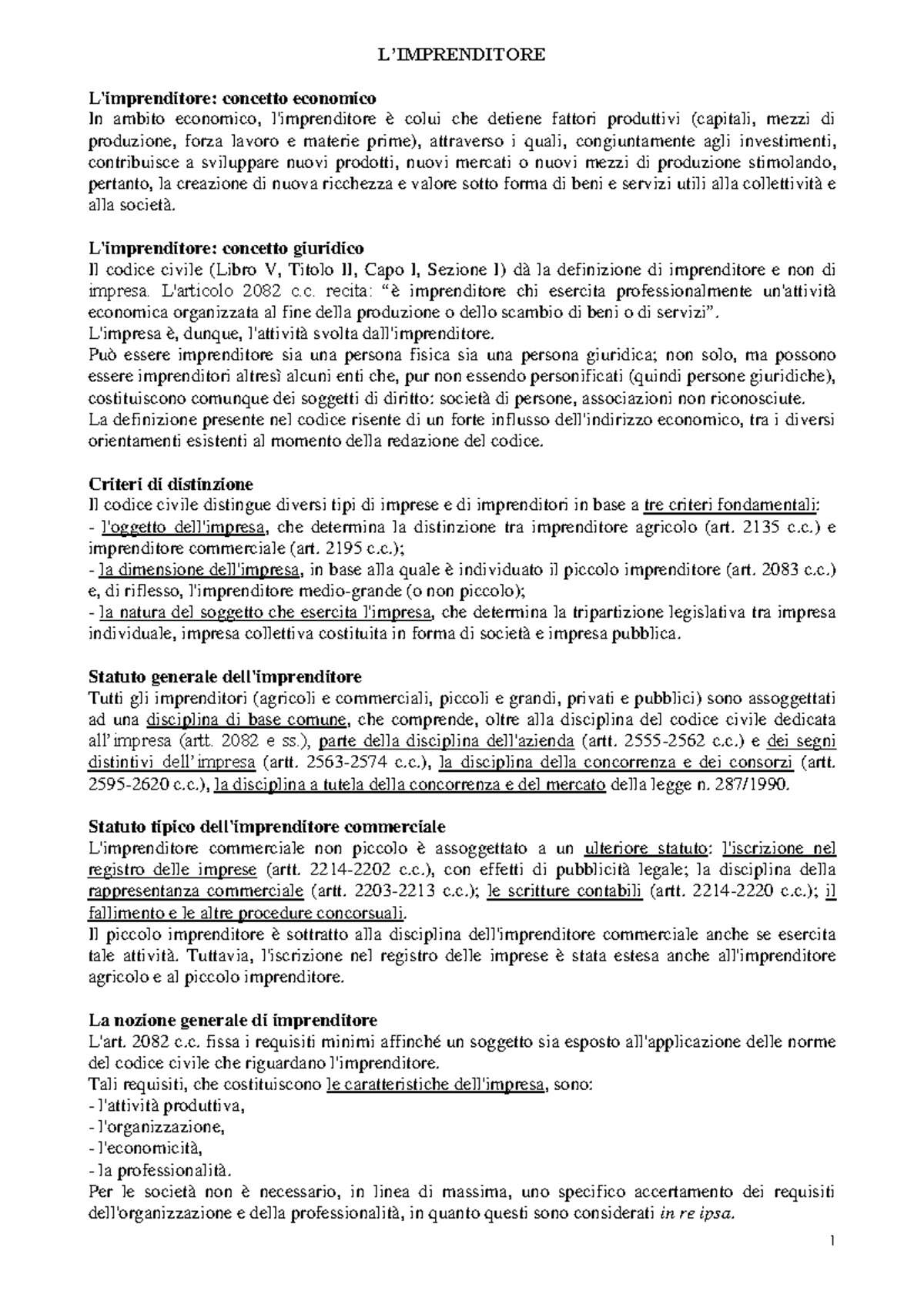 Schema Diritto Commerciale Prima Lezione L'imprenditore - L ...