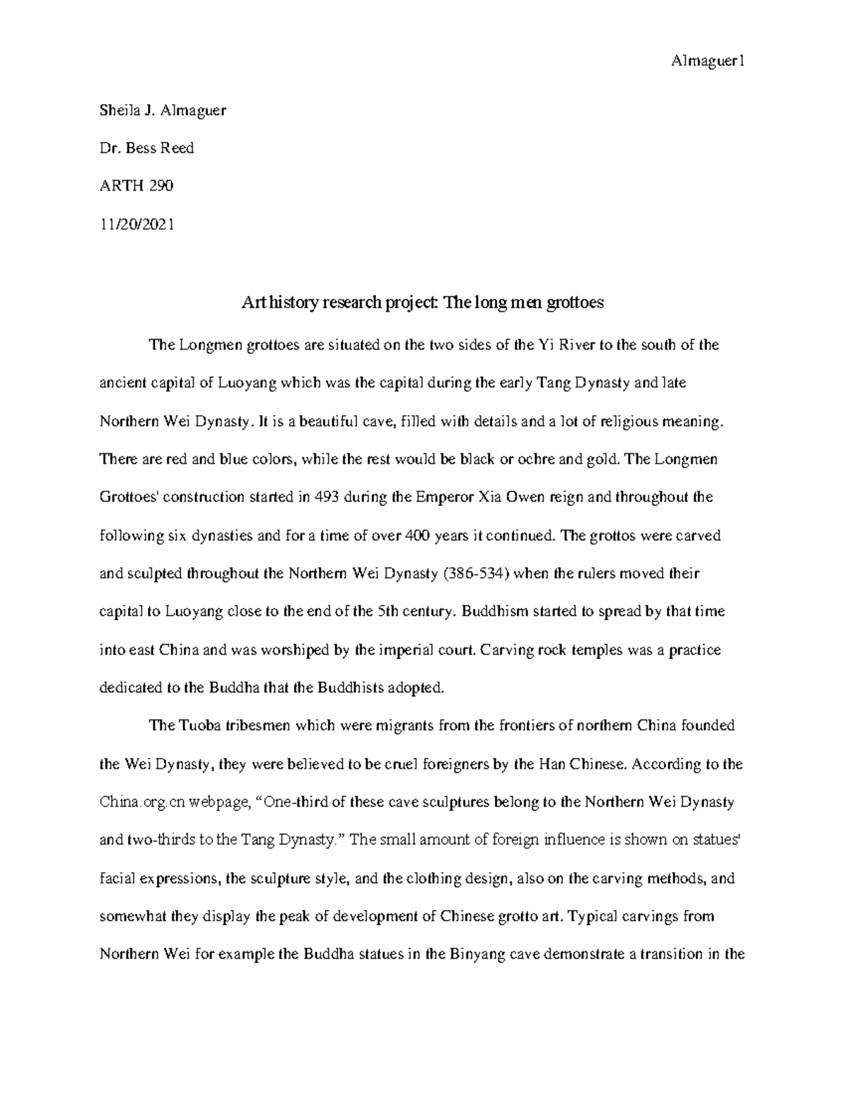 Art History research paper Sheila J. Almaguer Dr. Bess Reed ARTH 290