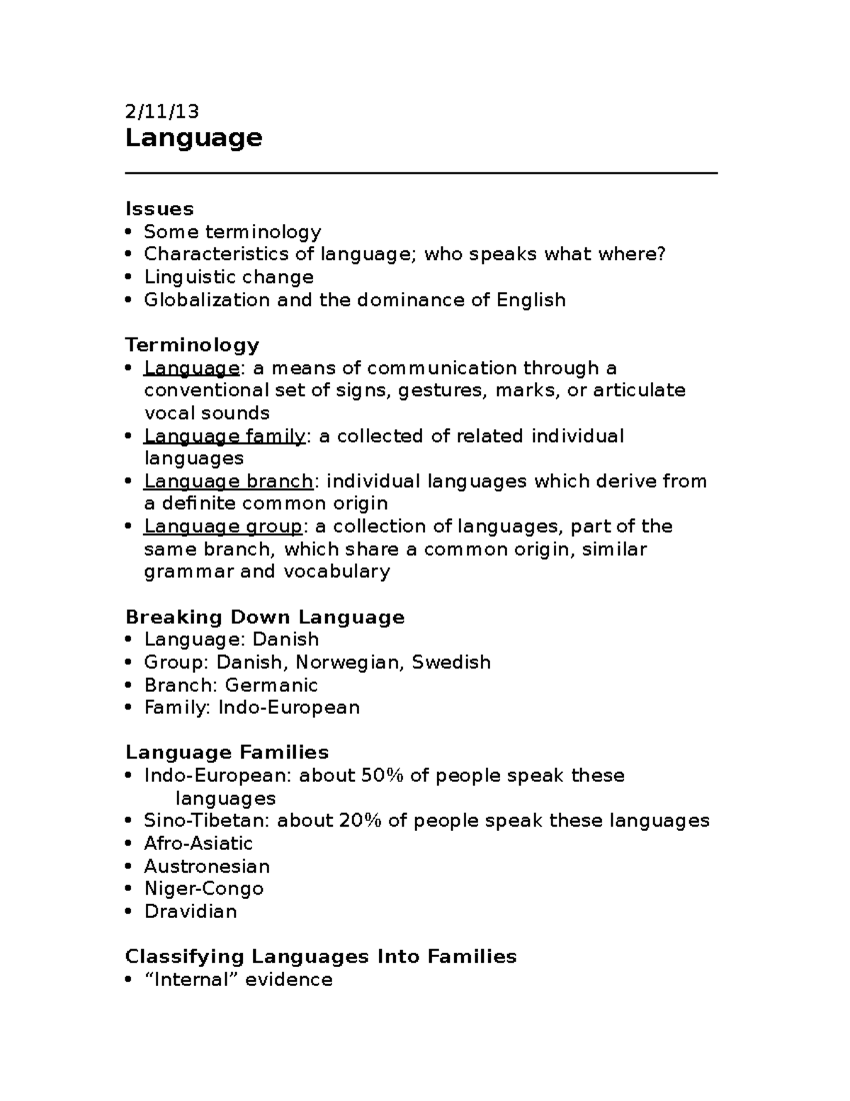 Lecture 5 - Language 2-11-13 - 2/11/13 Language - Studocu