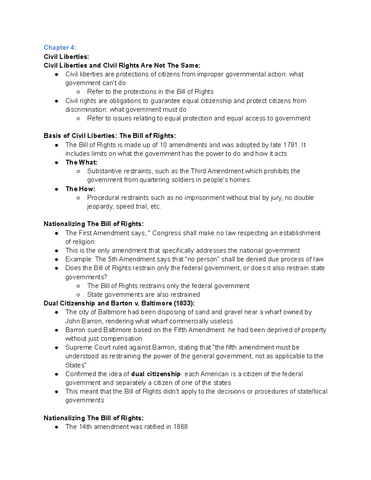 Intro To American Politics Chapter 4 Notes - Chapter 4: Civil Liberties ...