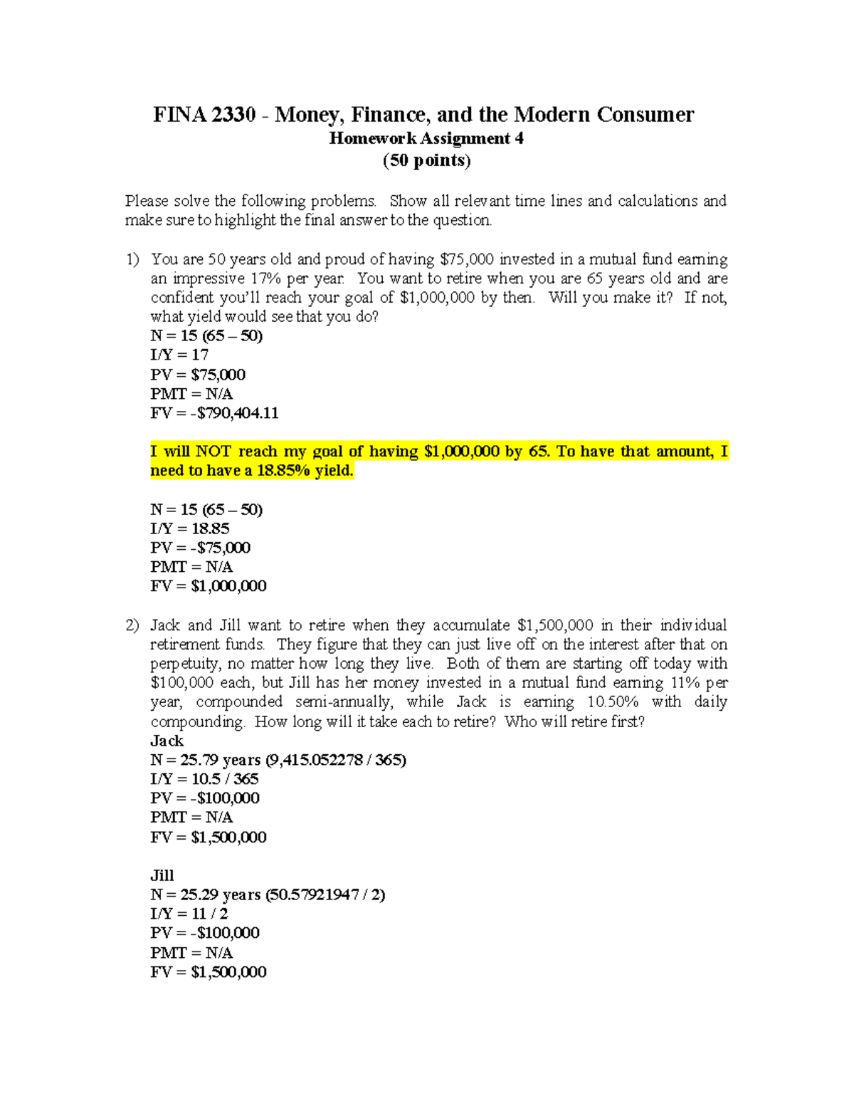 Assignment 4 - assingment 4 - FINA 2330 - Money, Finance, and the ...