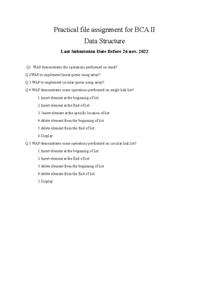 Practical file assignment for BCA II - 2022 Q1. WAP demonstrates the ...