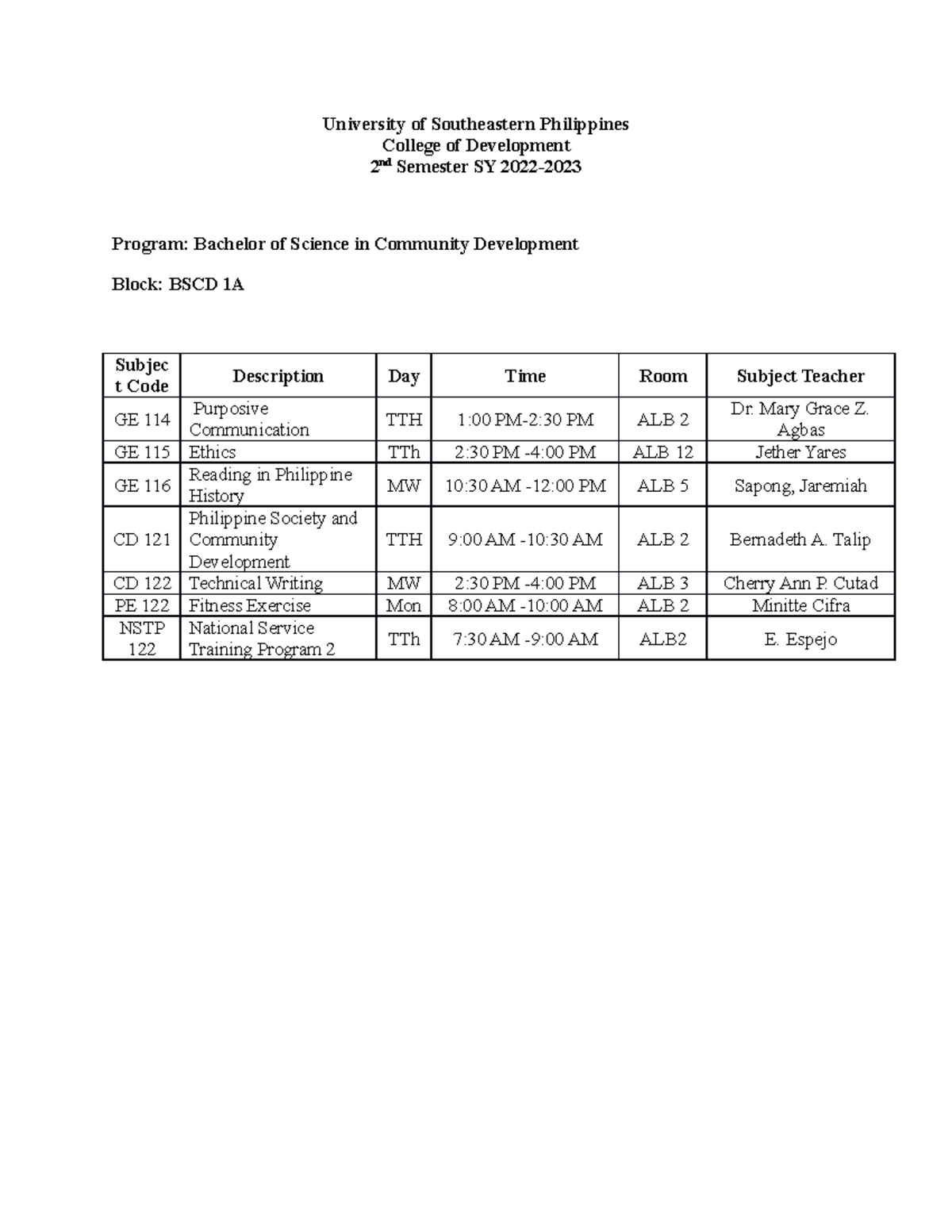 ClassSchedule Class schedule University of Southeastern